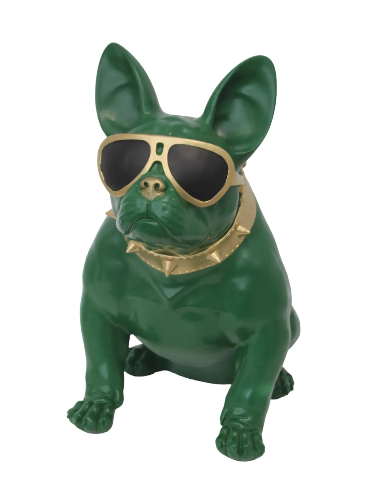 Figur Bulldogge Brille groß, Polyresin 60 x 34 x 54 cm grün