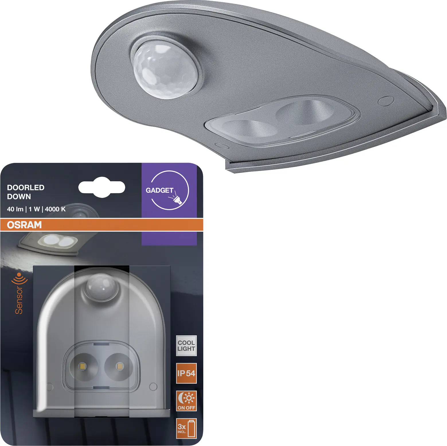 Osram LED-Außenleuchte Doorled Down mit Licht- & Bewegungssensor 10,25 cm kaltweiß silber
