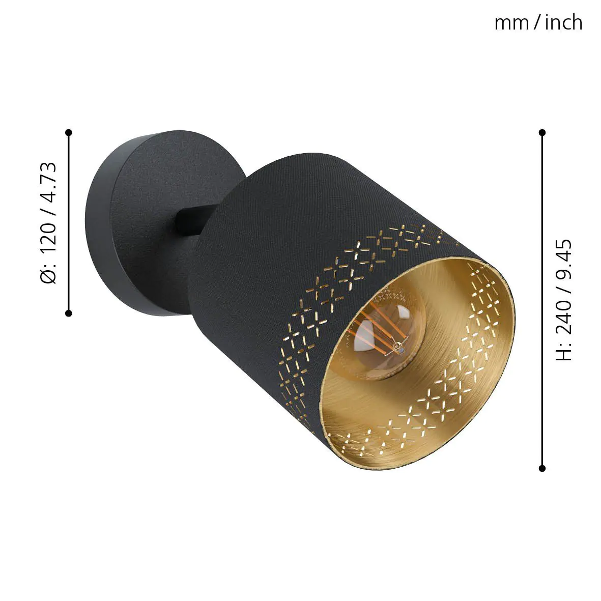 Eglo 1er Spot Esteperra schwarz-gold 24 x 12 cm E27