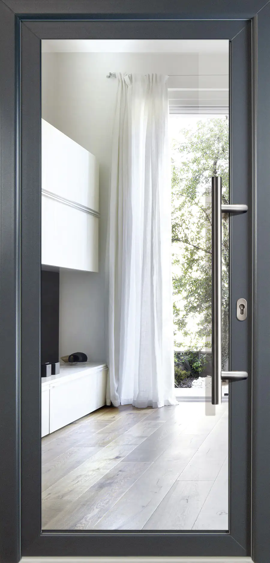 Meeth Haustür Signum PVC Modell 60 108 x 208 cm, DIN rechts, weiß/titan