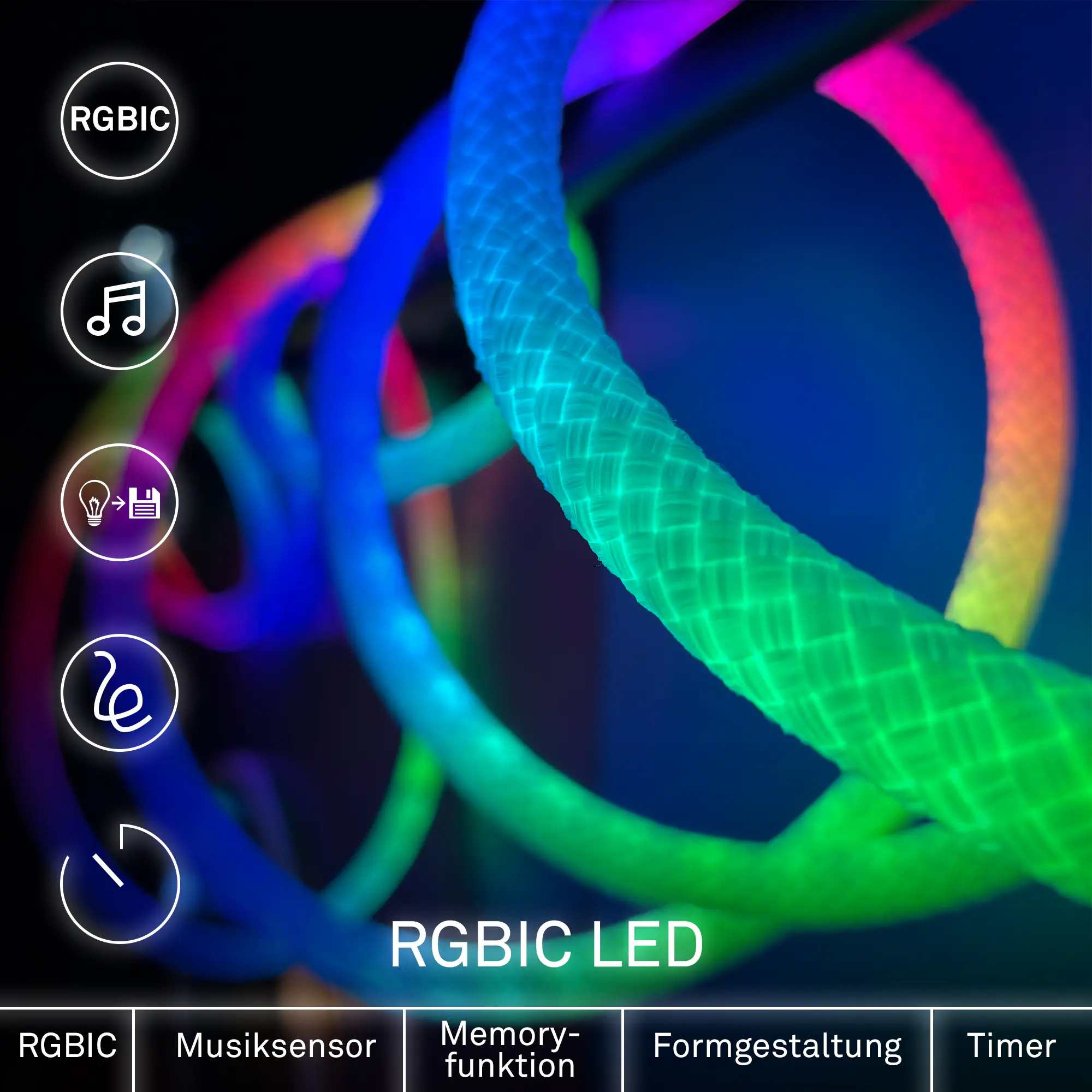 Briloner LED-Lichtschlauch RGBIC mit Musiksensor 5 m dimmbar weiß