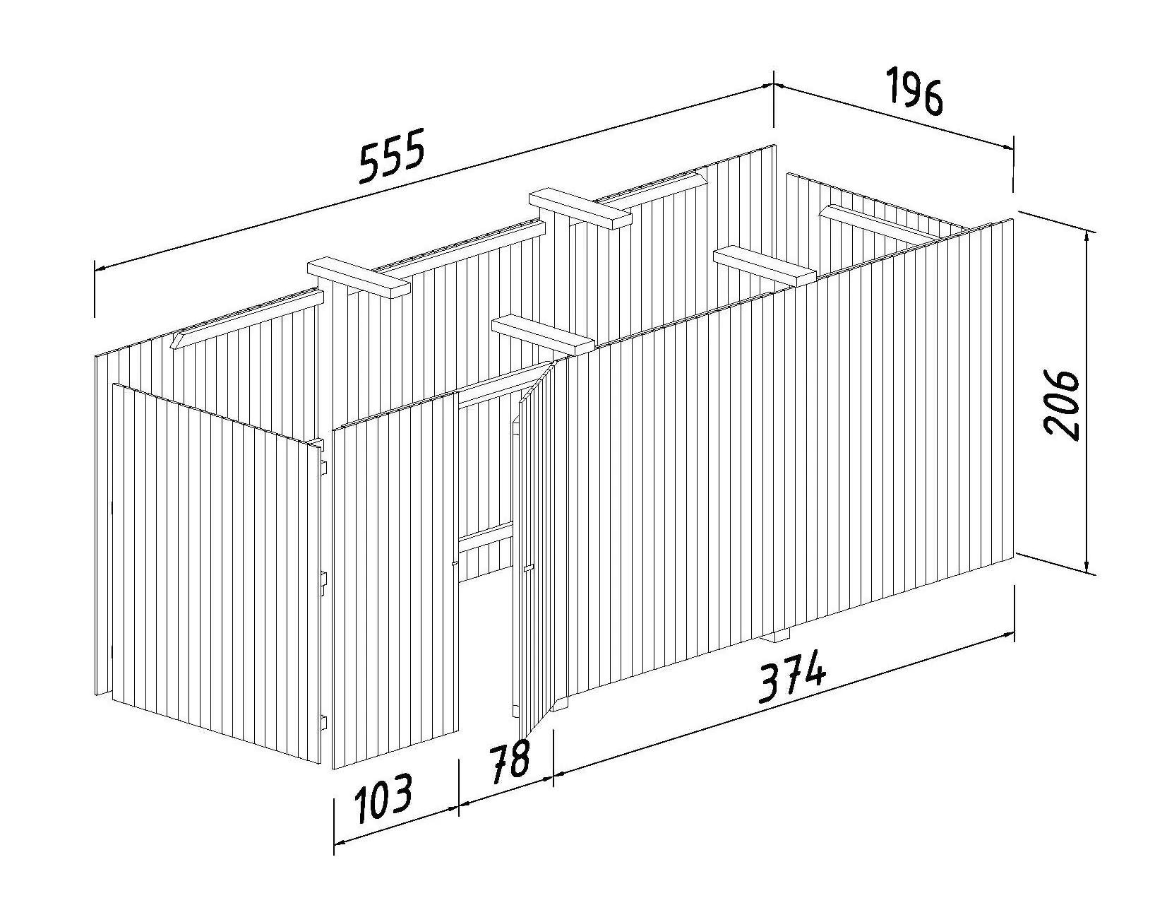 Palmako Gerätehaus für Carport Karl 555 x 196 cm naturbelassen