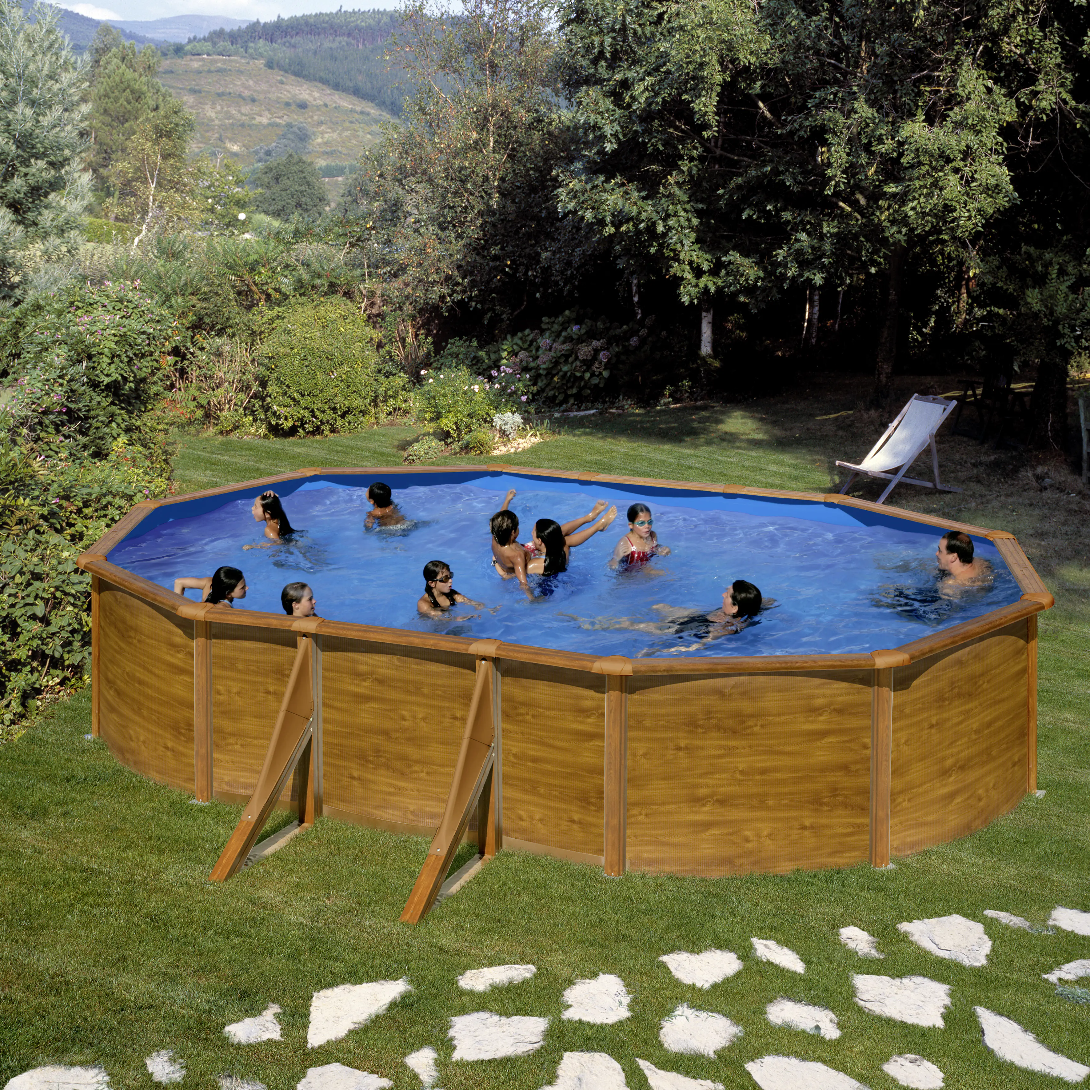 Gre Stahlwandpool Pacific oval 610 x 375 x 120 cm Holzdekor