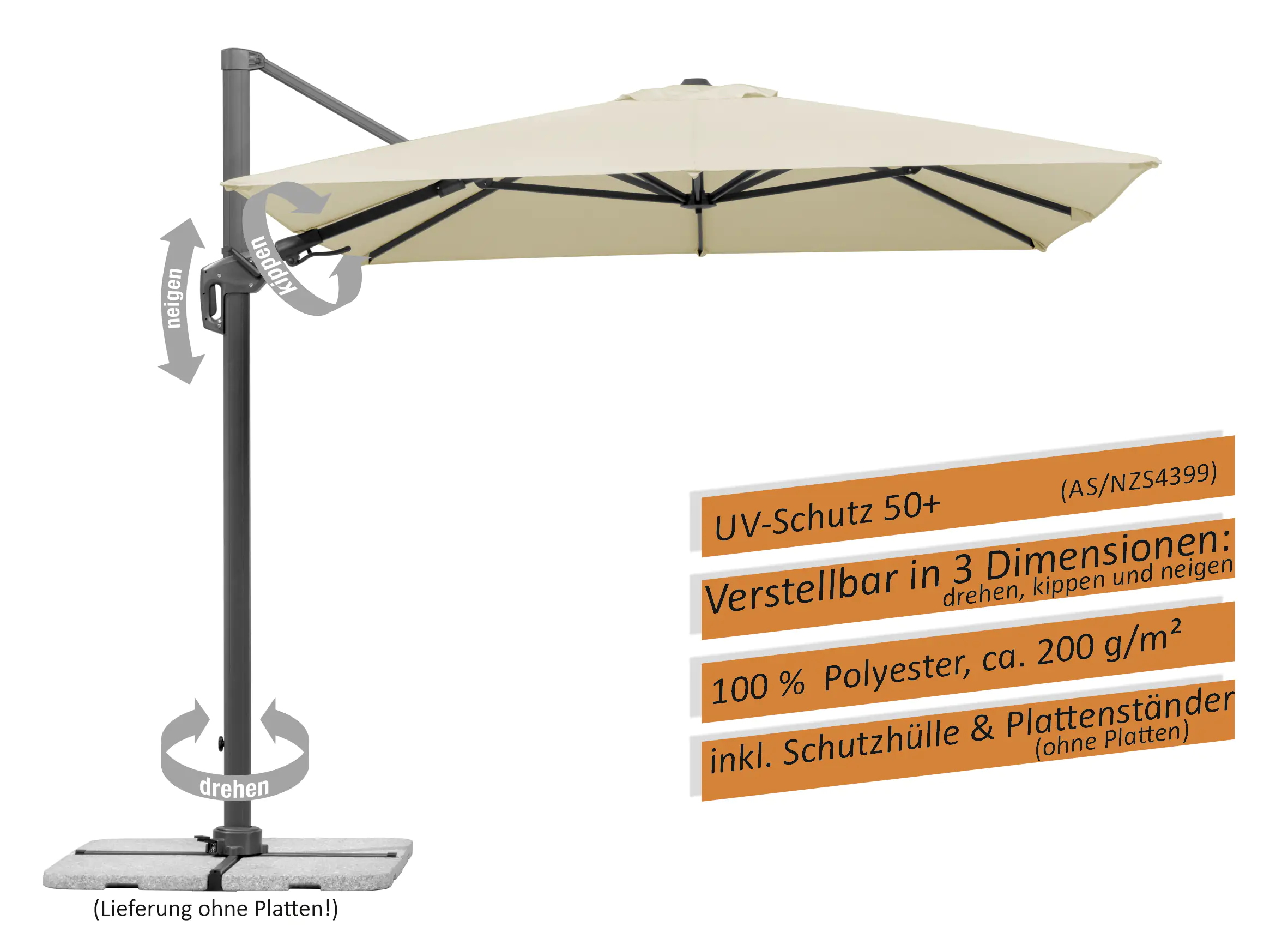 Schneider Ampelschirm Rhodos Twist natur 350 x 260 cm inkl. Sonnenschirmhülle