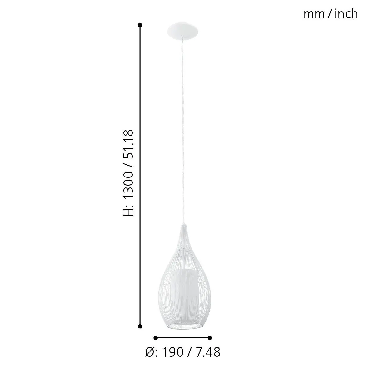 Eglo Pendelleuchte Razoni E27 Ø 19cm weiß