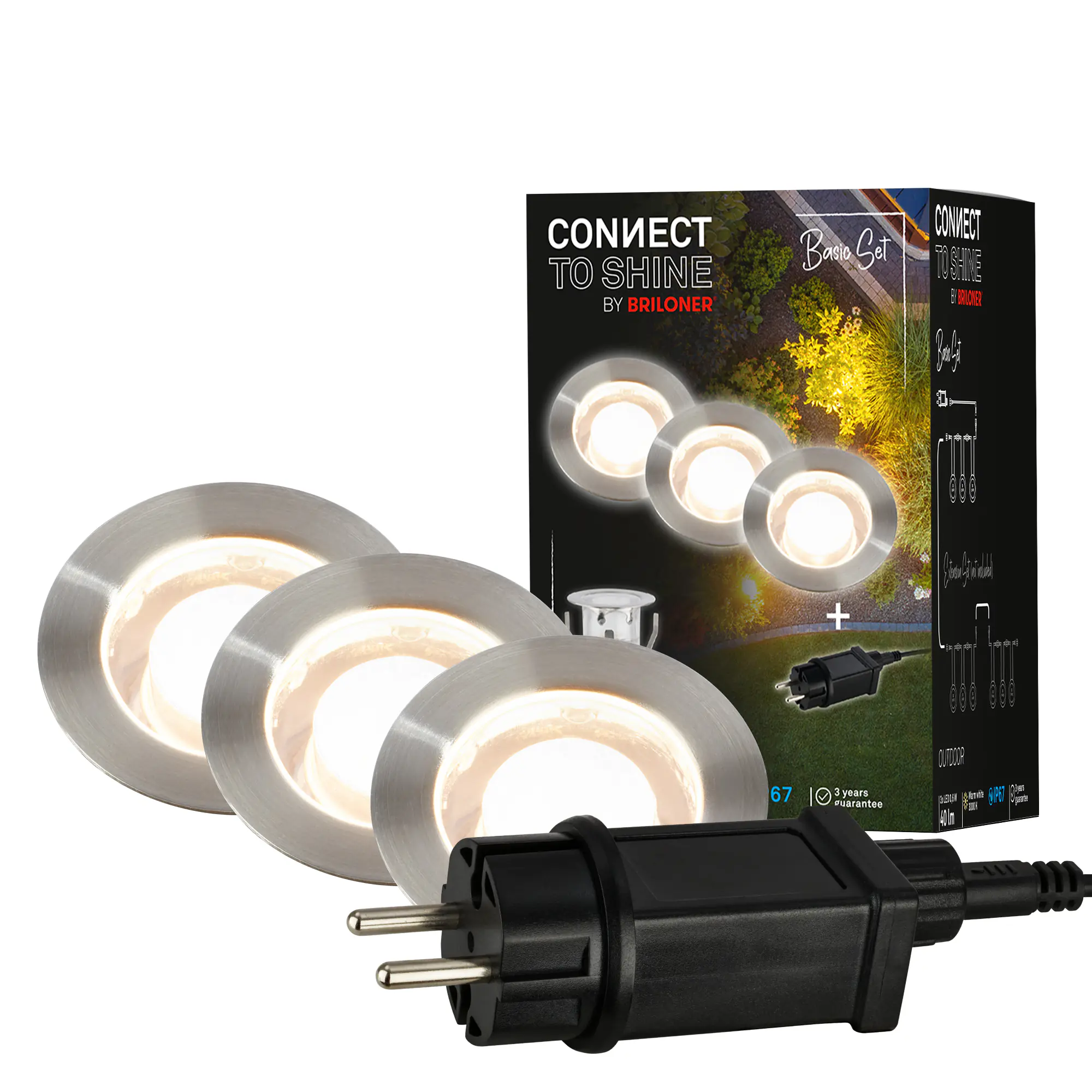 Briloner LED Außen-Bodenstrahler Kebony Connect to Shine 3er Starterset 0,6W warmweiß