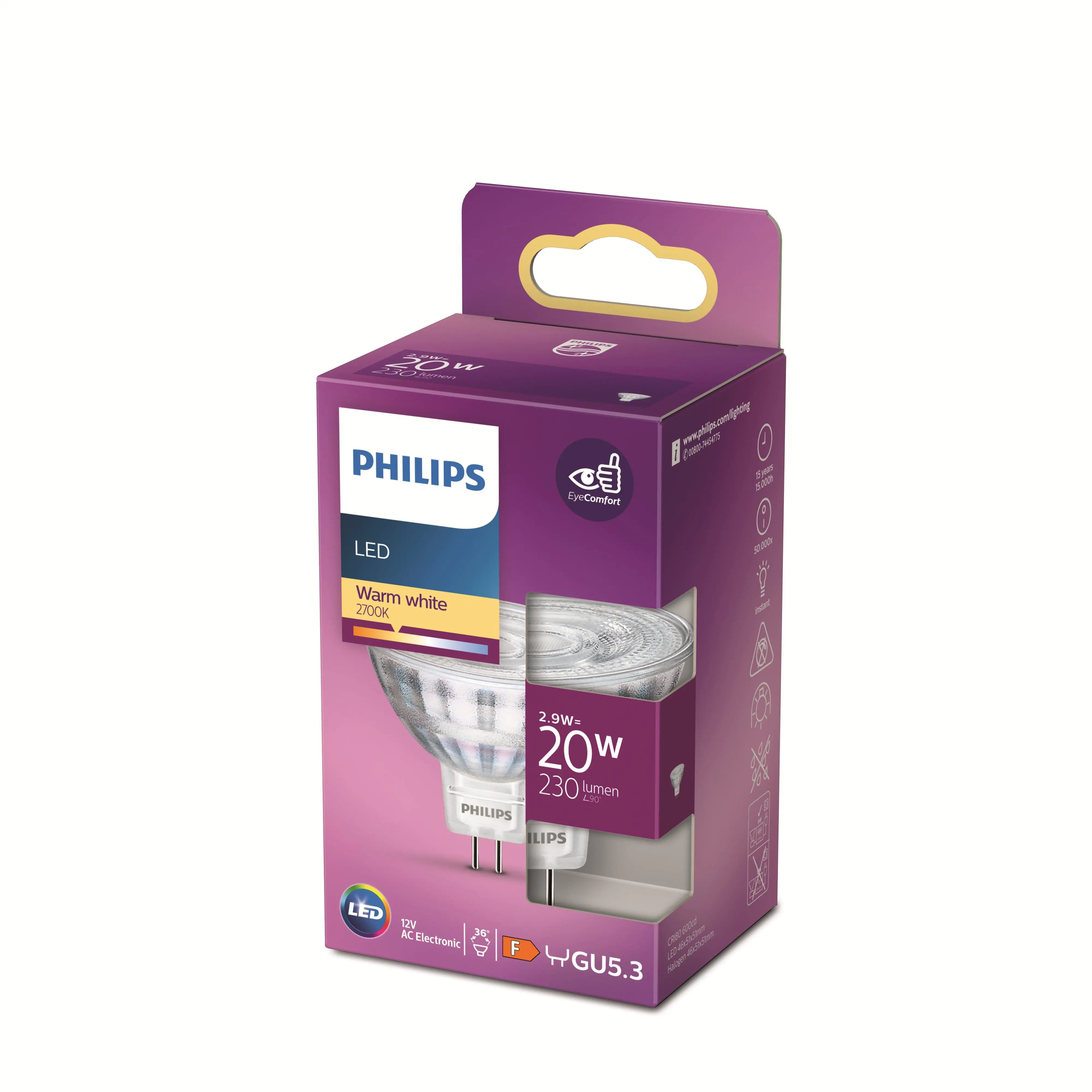 Philips LED-Leuchtmittel Spot GU5.3 MR16 2,9W warmweiß