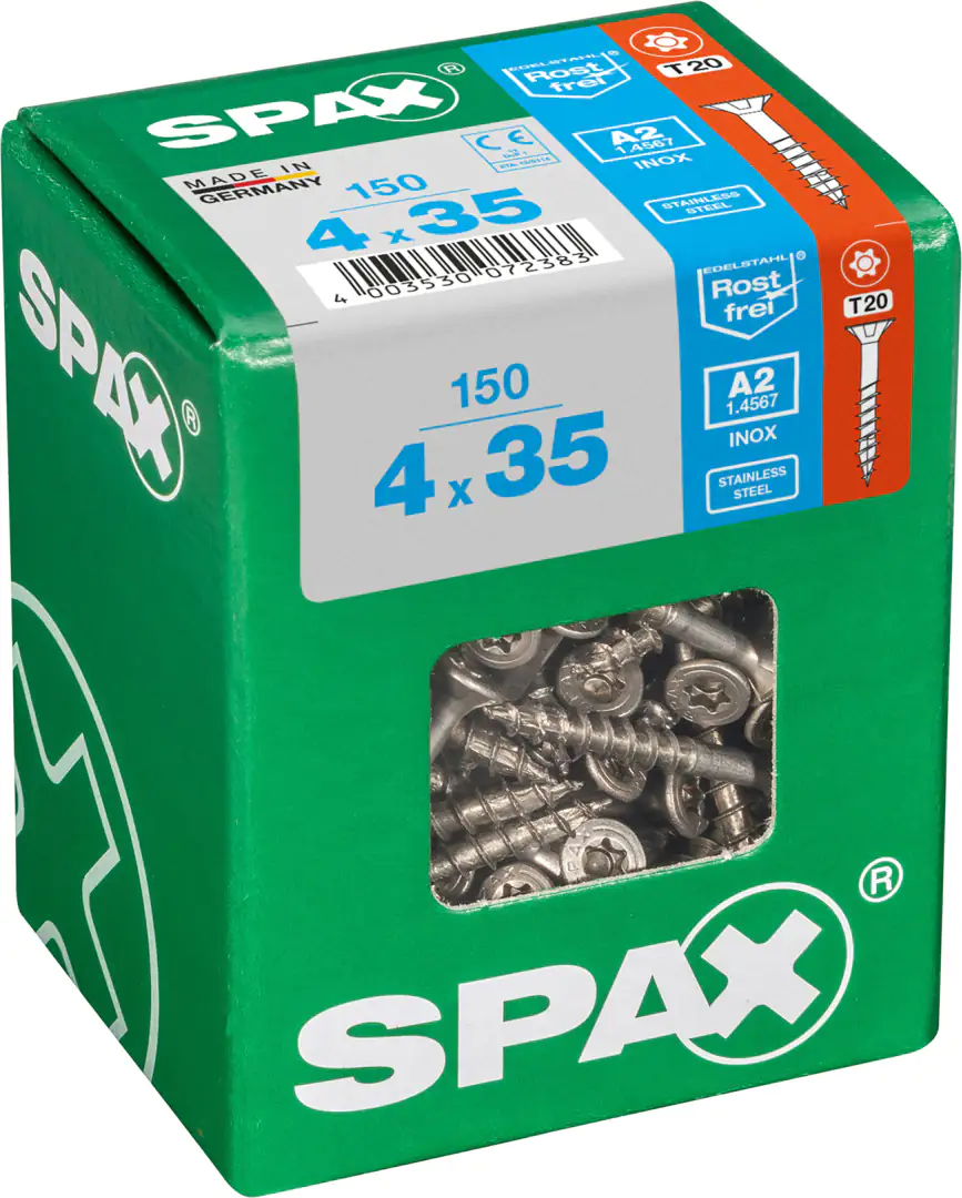 Spax Universalschrauben 4.0 x 35 mm TX 20 Senkkopf - 150 Stück Edelstahl