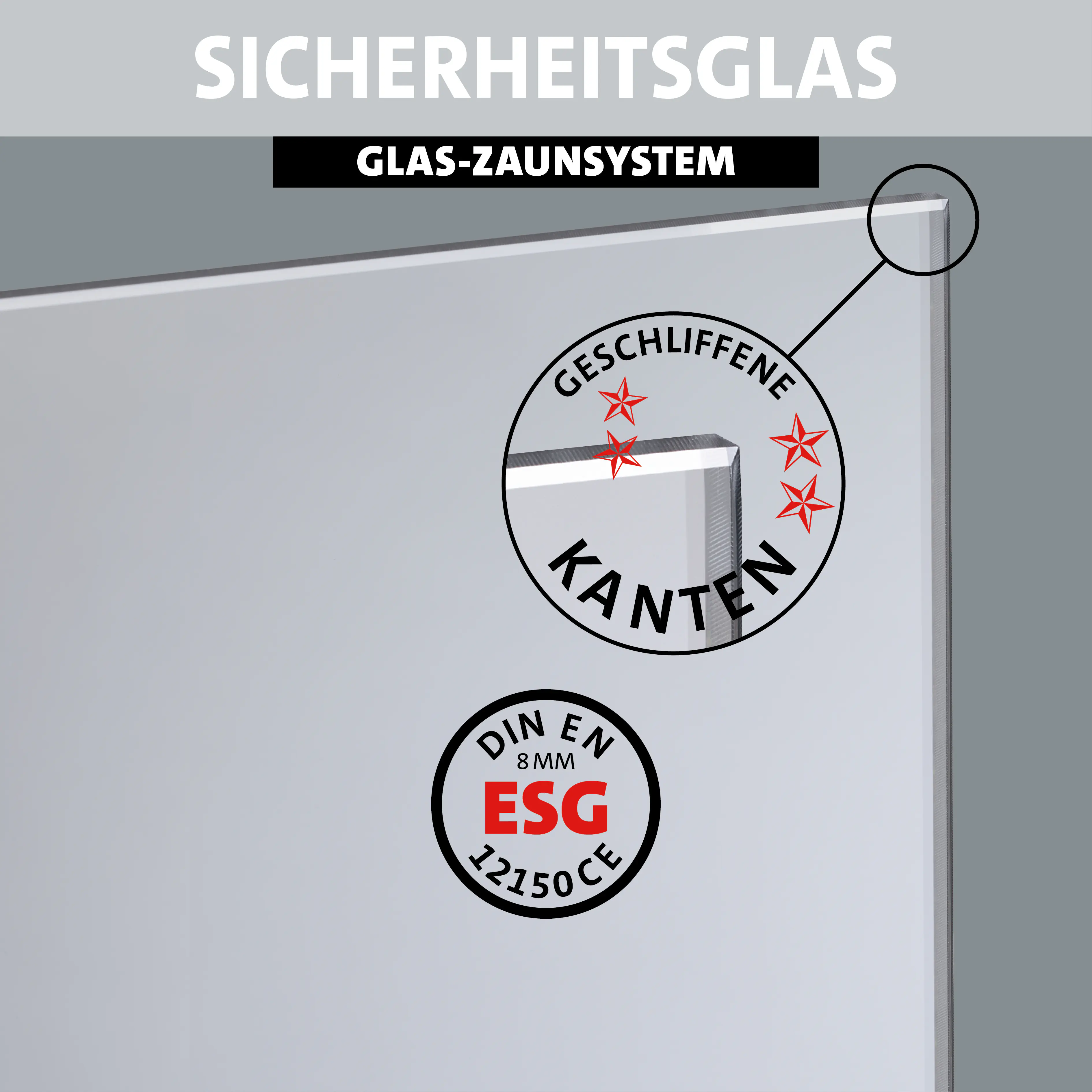 Ambiente Glaszaun Grundset Klarglas mit Siebdruck 187 x 107,2 cm  grau