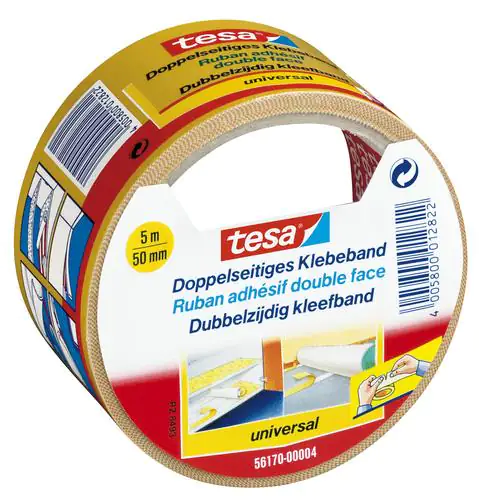 tesa doppelseitiges Klebeband Universal 5 m x 50 mm, beige