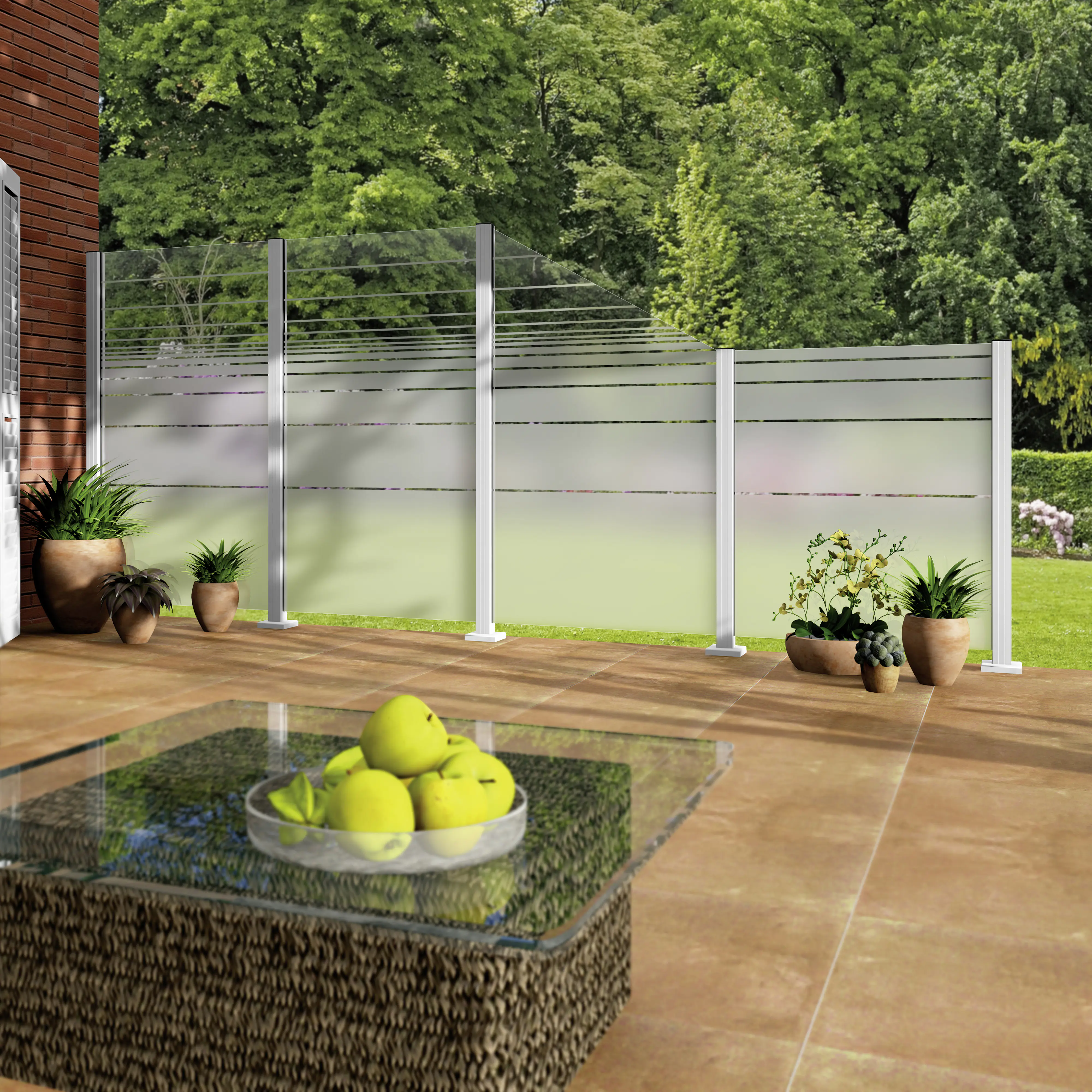 Ambiente Glaszaun Grundset  mit Siebdruck 187 x 107,2 cm weiß