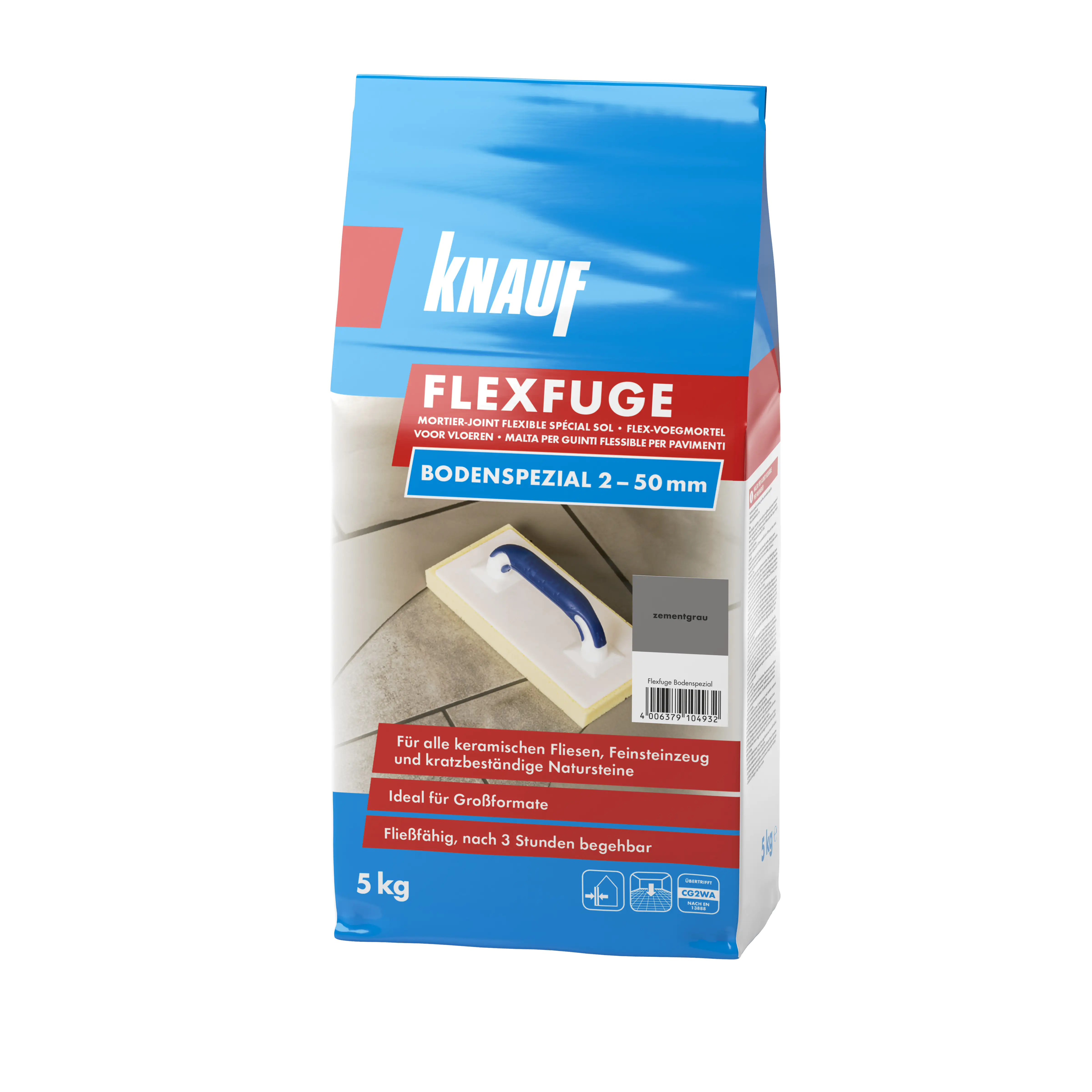 Knauf Fugenmörtel Flexfuge Bodenspezial 2 - 50 mm zementgrau 5 kg
