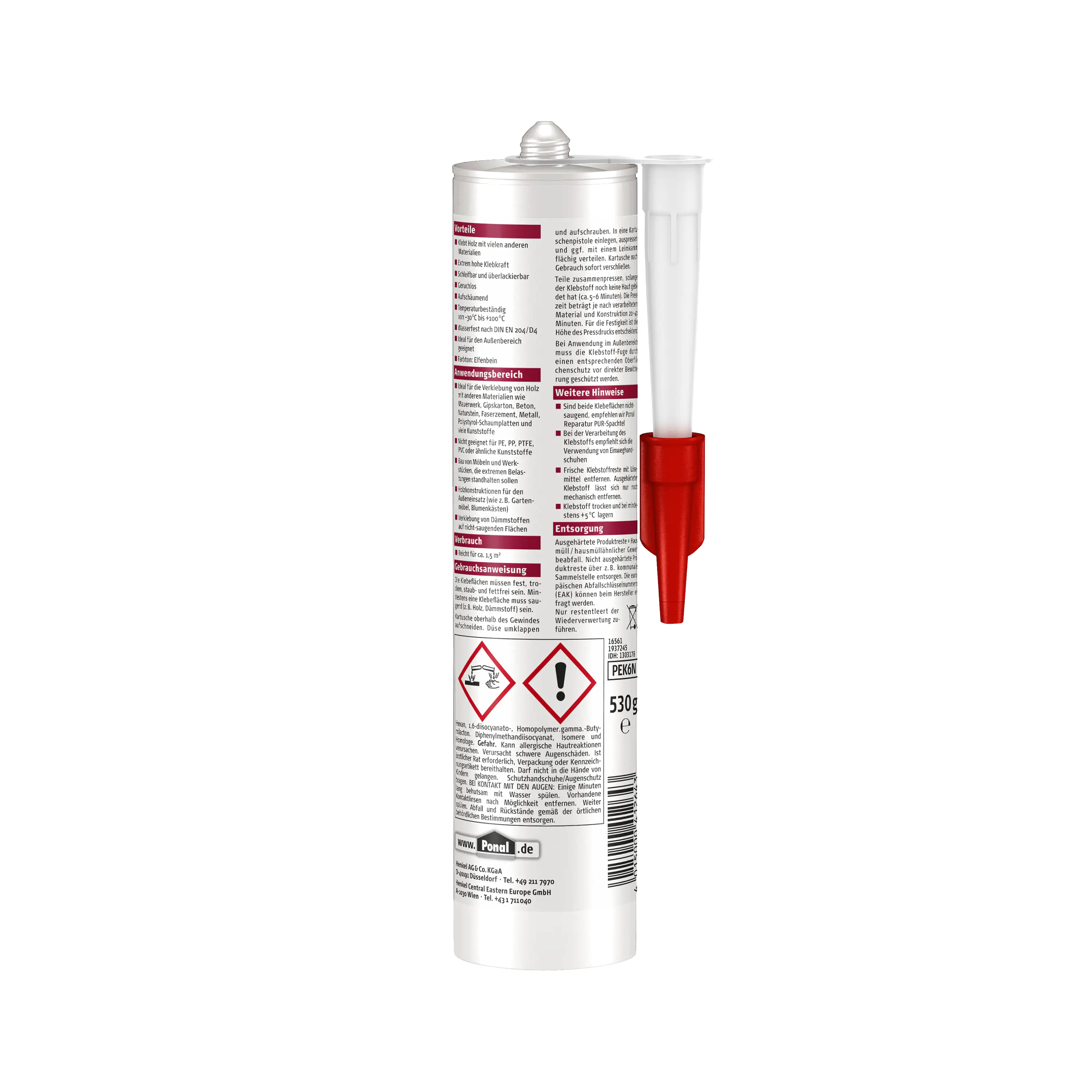 Ponal Konstruktion PUR-Kleber 530 g Kartusche, elfenbein