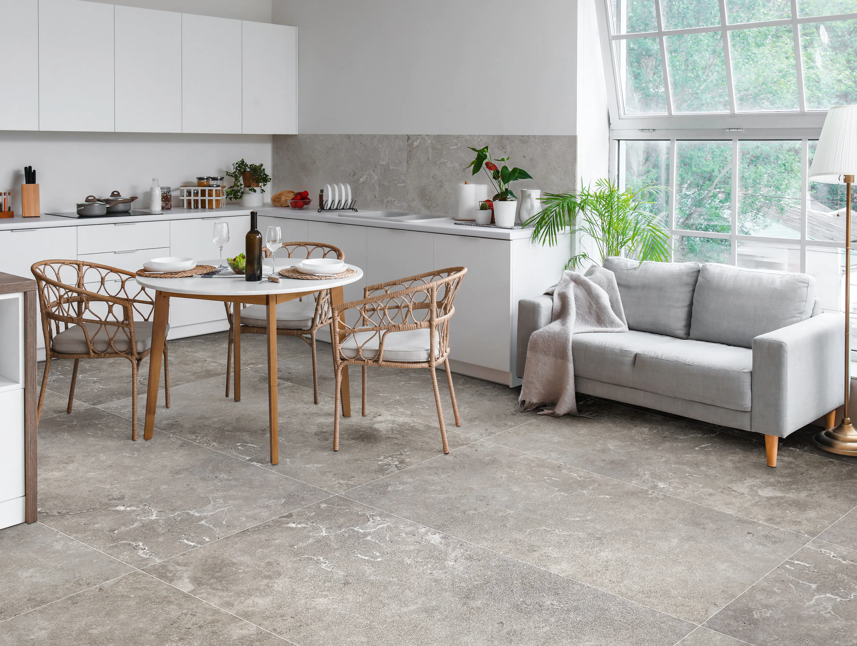 Bodenfliese Feinsteinzeug Travertino teilpoliert rektifiziert 60 x 120 cm gris