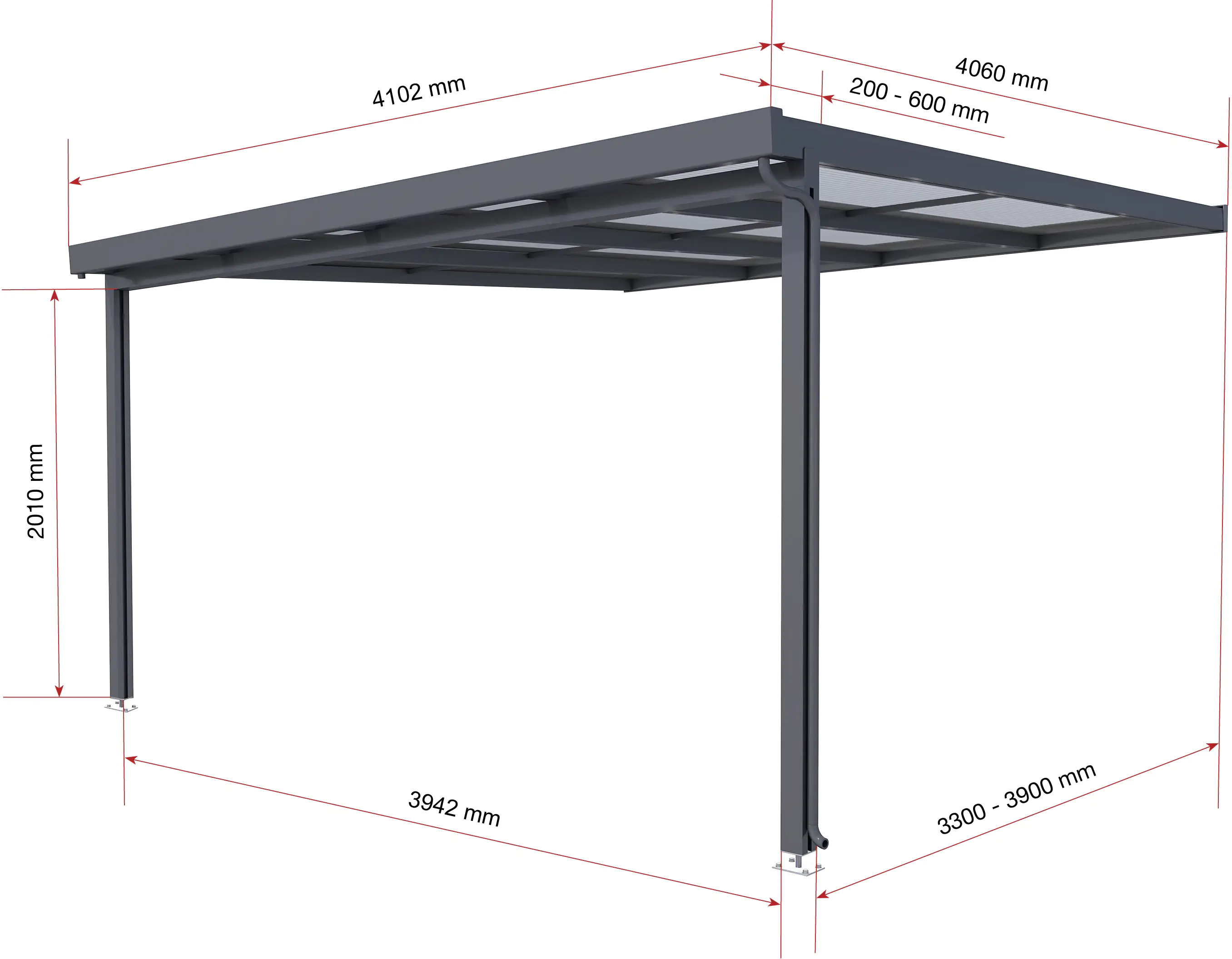 Gutta Premium Terrassendach 410,2 x 406 cm anthrazit PC weiß opal 16 mm