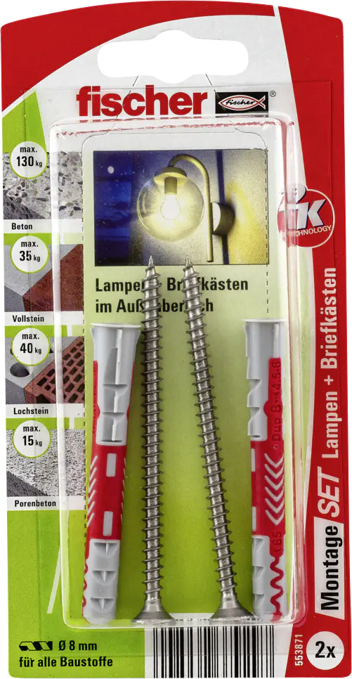 Fischer Dübel Duopower 8.0 x 65 mm mit Schrauben - 2 Stück