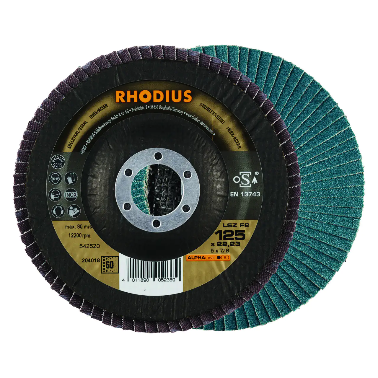 Rhodius Schleifscheibe LSZ F2 K60 Stahl Ø 125 mm Bohrung 22,23 mm 5 Stück