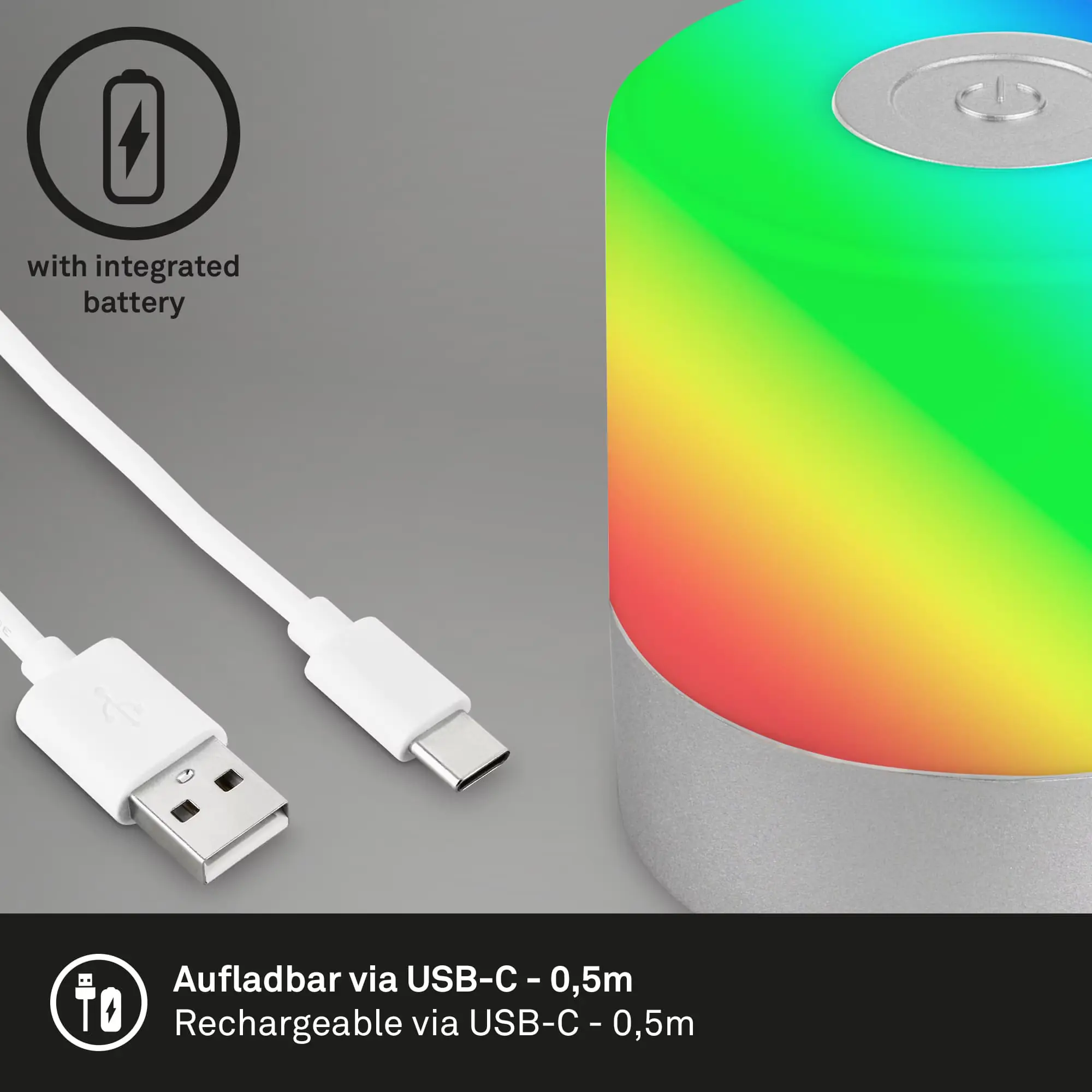 Di-KA Akku Tischleuchte SMAL 1,5W, RGB-Touchsteuerung, chrom