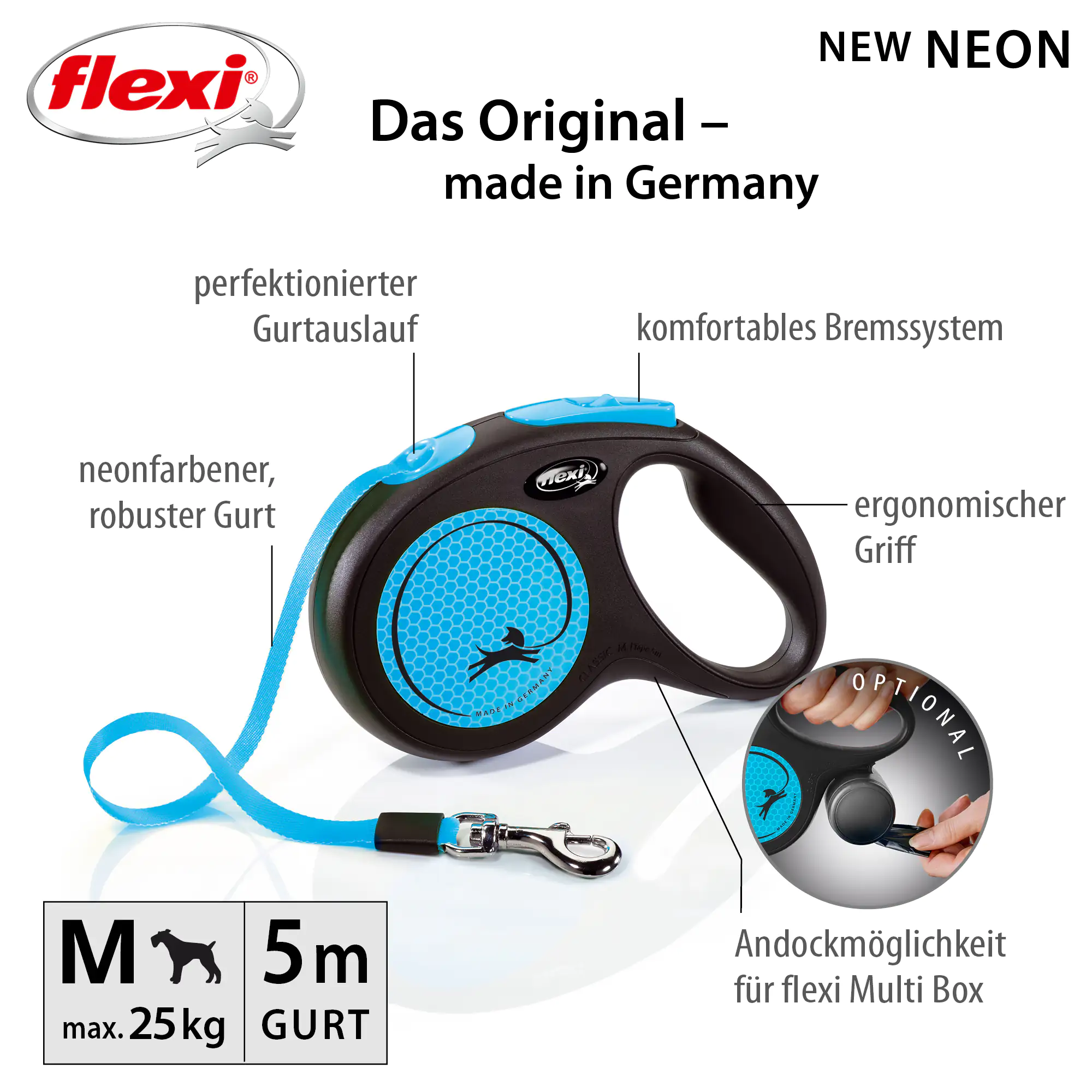 Flexi Hundeleine New Neon Gurt M neonblau