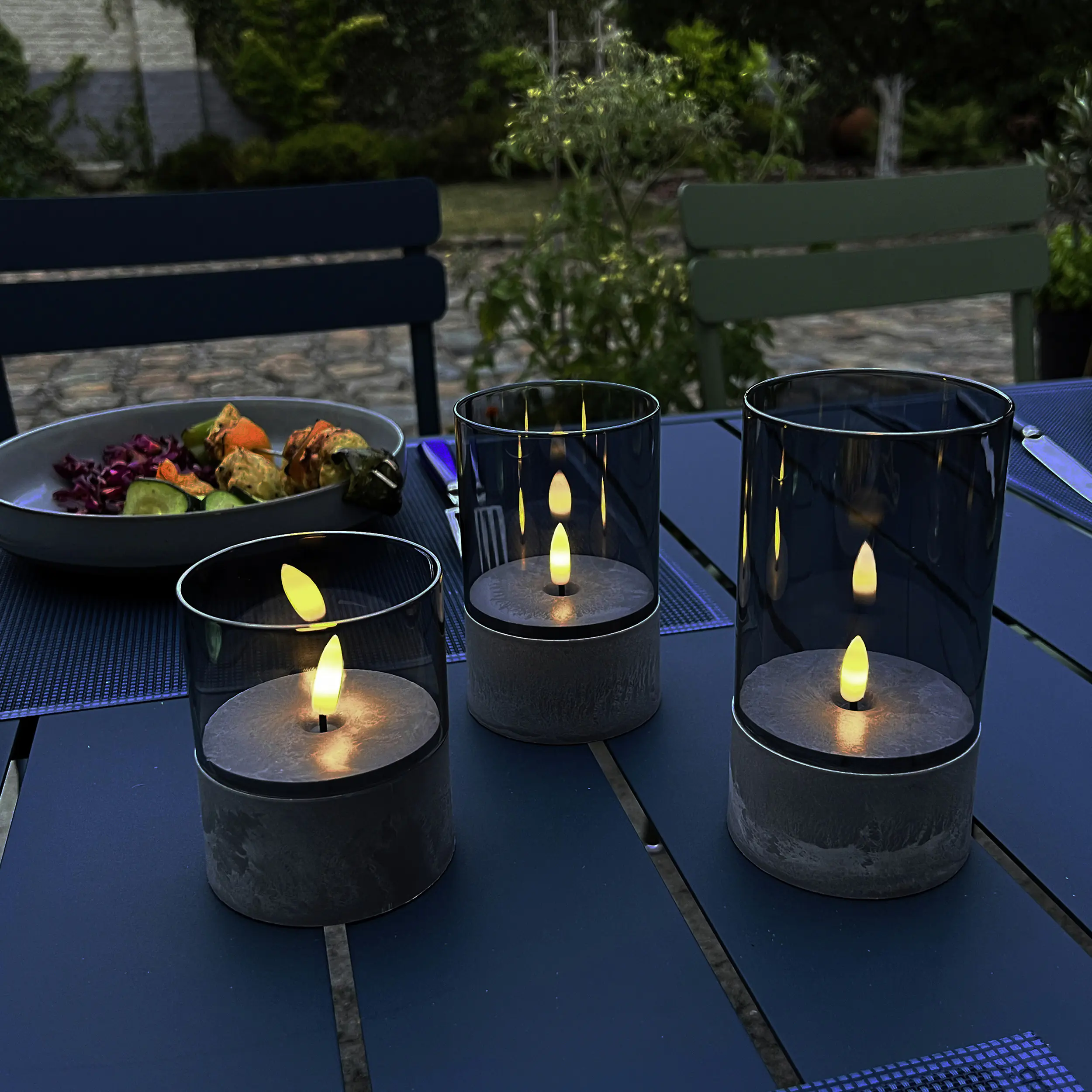 Brilliant LED Tischleuchten Kerzen Bougie grau rauchglas 3 Stück
