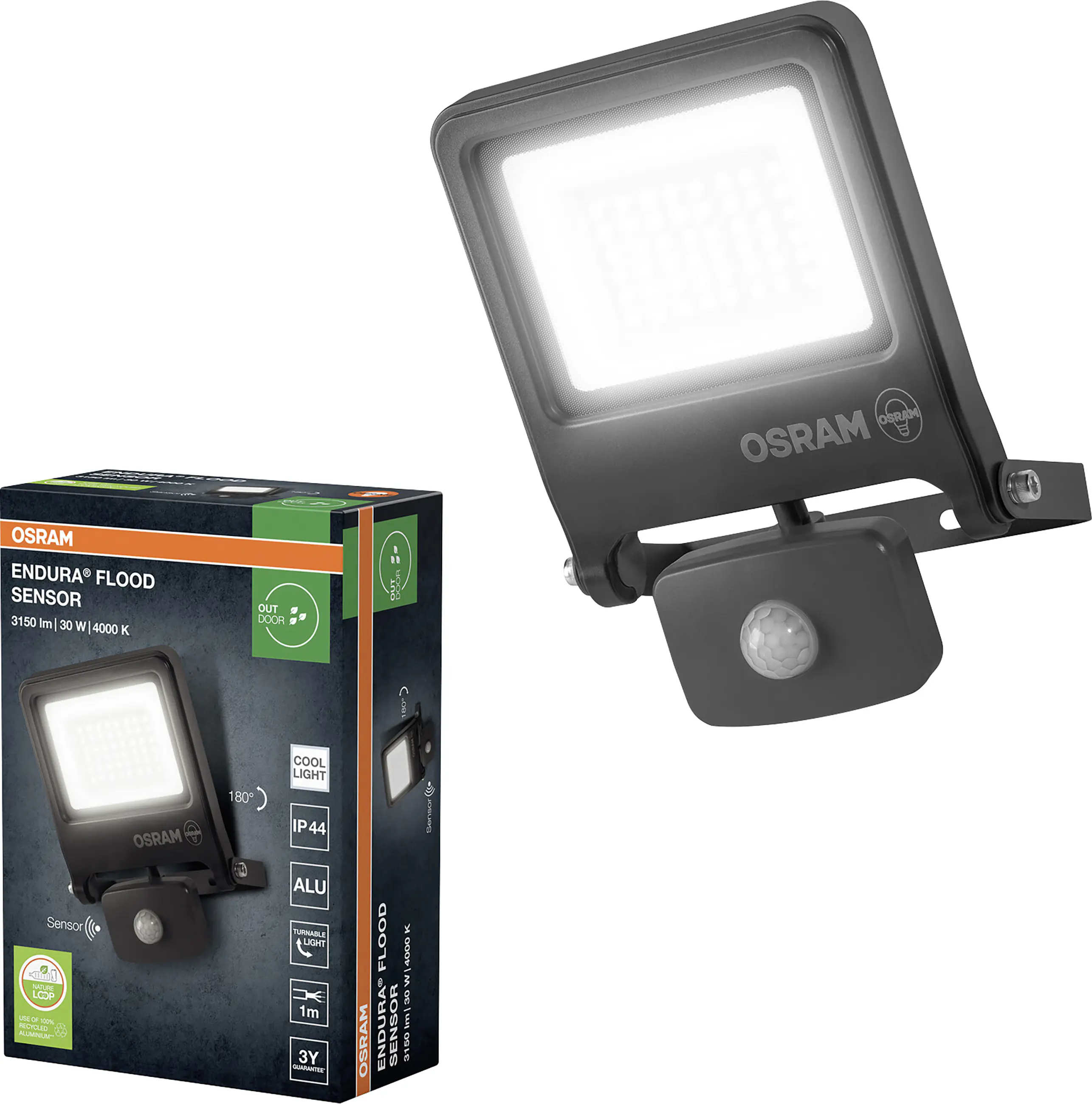 Osram Außenleuchte ENDURA Flood Sensor 30W PCR dunkelgrau kaltweiß