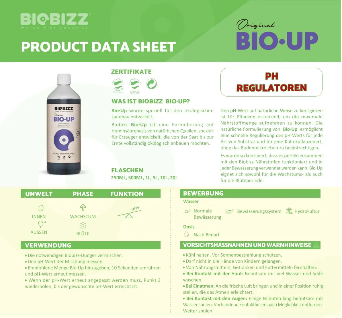 BioBizz Grow Bio-Up pH-Regulator 250 ml