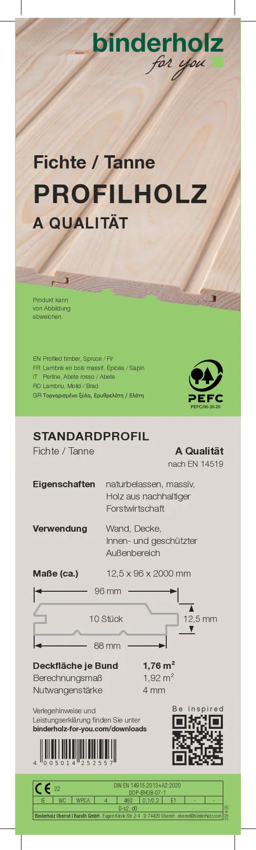 Profilholz Fichte Tanne A-Sortierung Schrägprofil 200 x 9,6 cm 12,5 mm