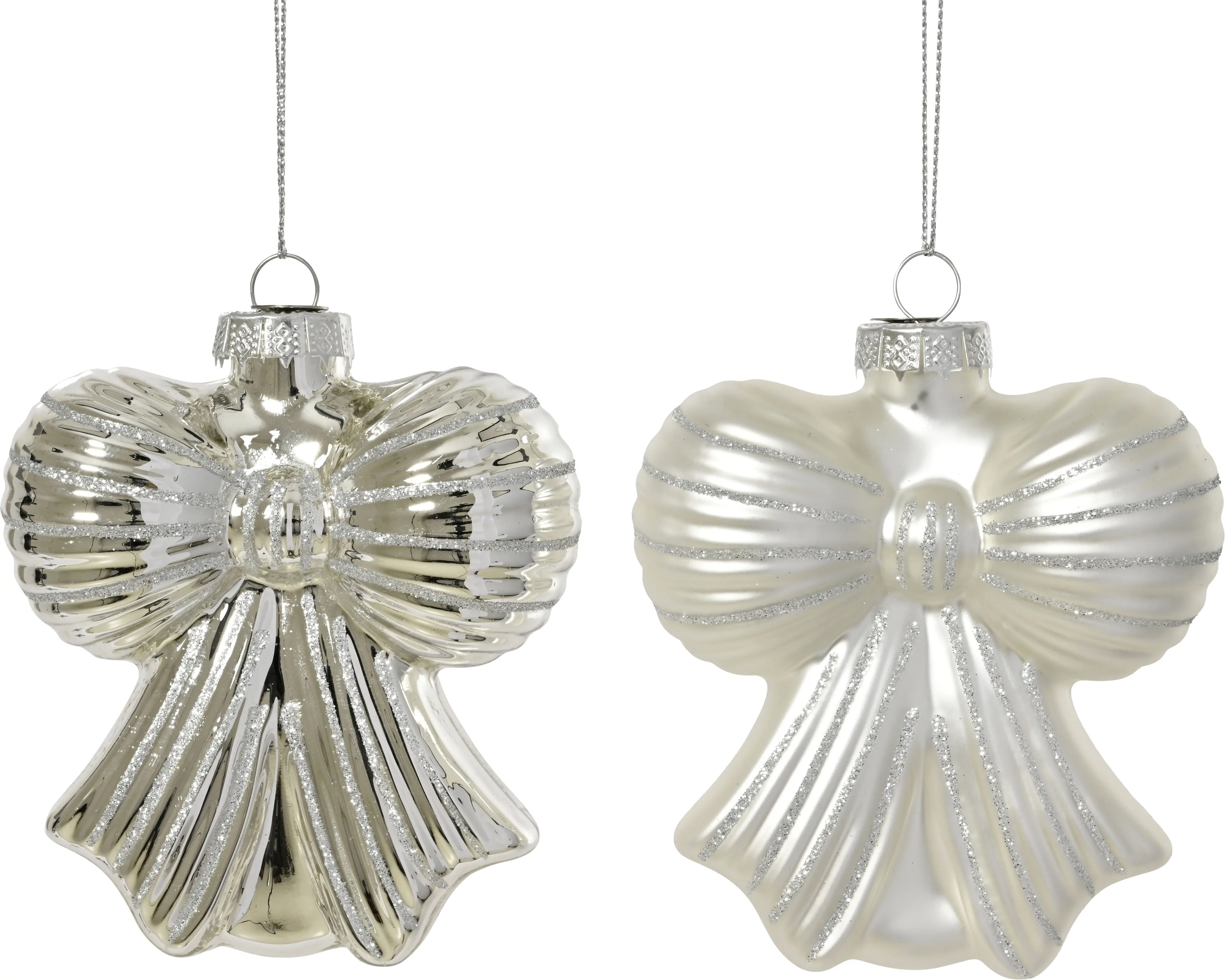 Decoris Weihnachtsanhänger Schleife aus Glas 9 x 4,2 x 10 cm silber 2-fach sortiert