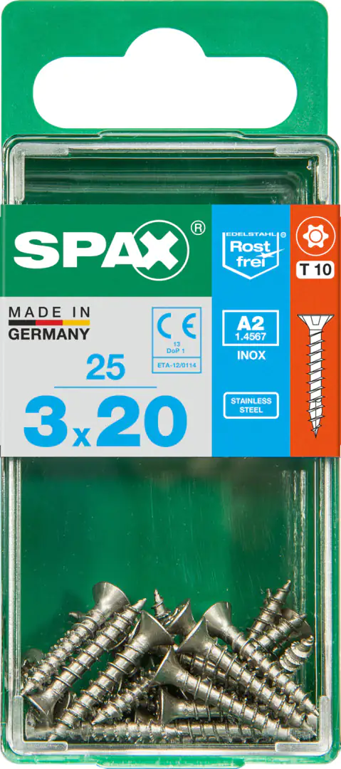 Spax Universalschrauben 3.0 x 20 mm TX 10 Senkkopf - 25 Stück Edelstahl