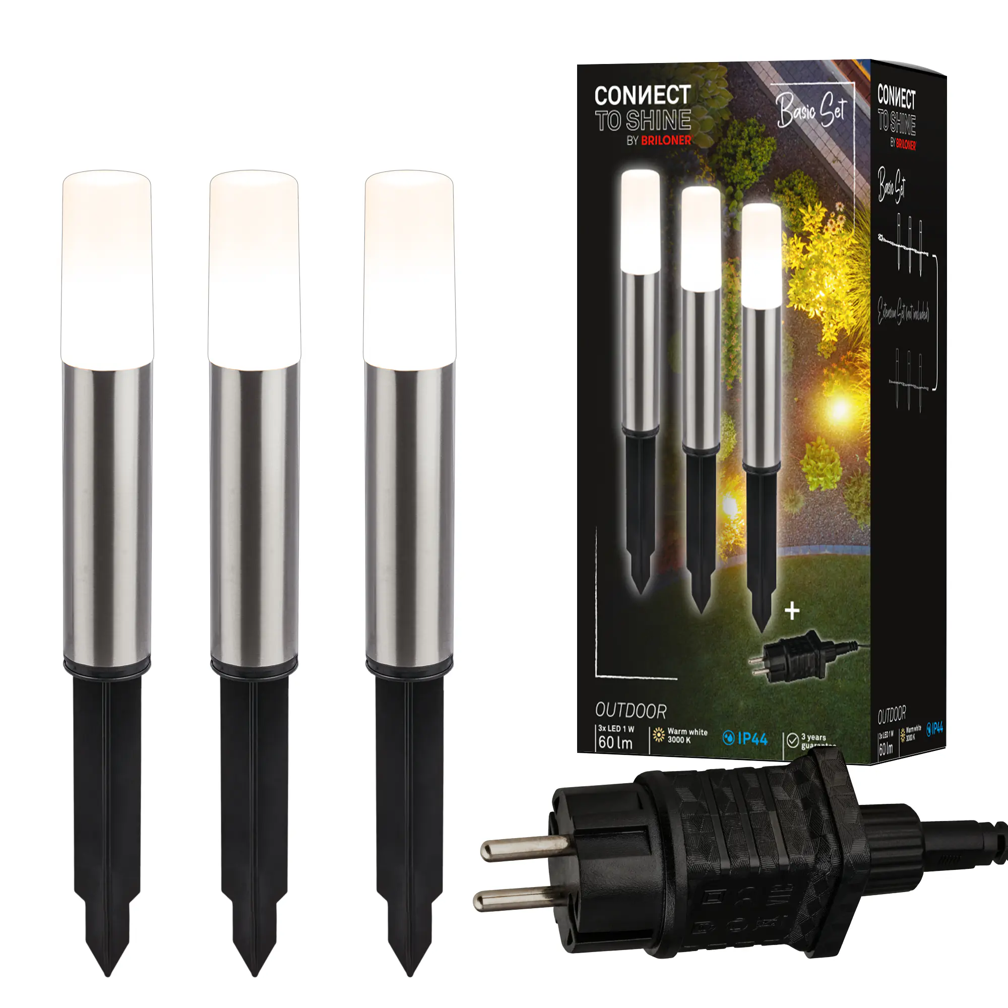 Briloner LED Außen-Bodenstrahler Junca Connect to Shine 3er Starterset 3W warmweiß