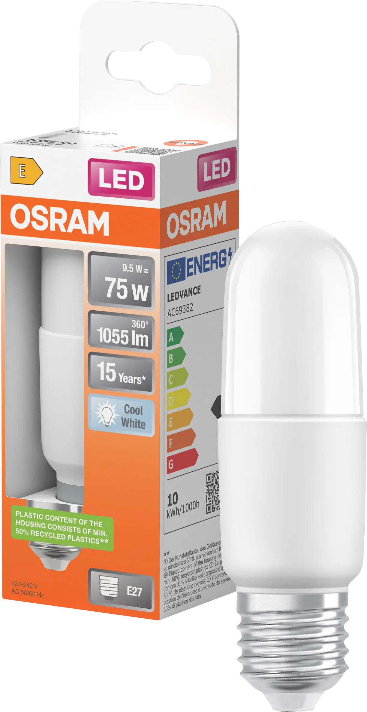 Osram LED Stiftsockellampe Pin Star E27 9W neutralweiß, weiß matt