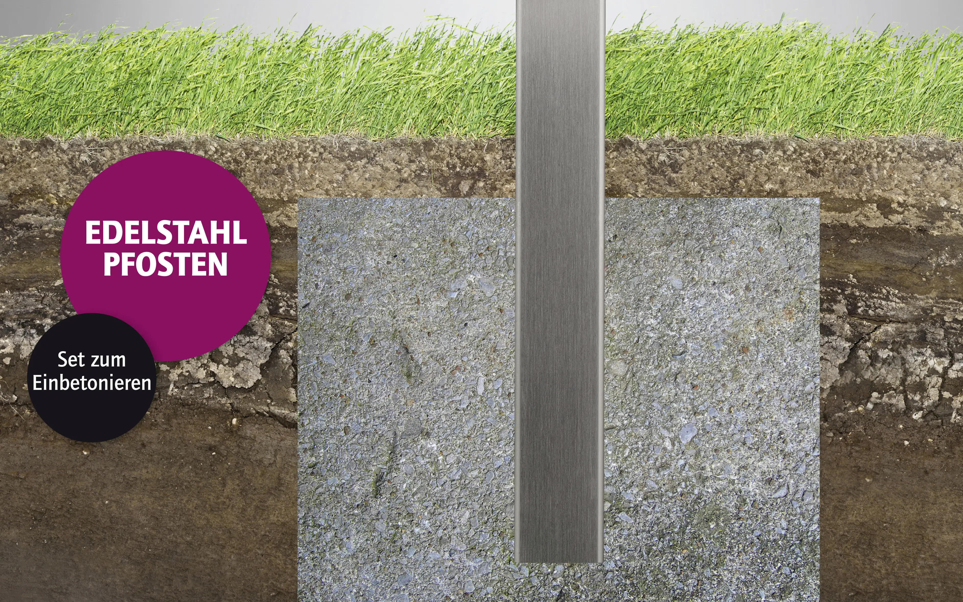 Ambiente Eckpfosten-Set zum EINBETONIEREN 217 cm, 60 x 60 mm, Edelstahl