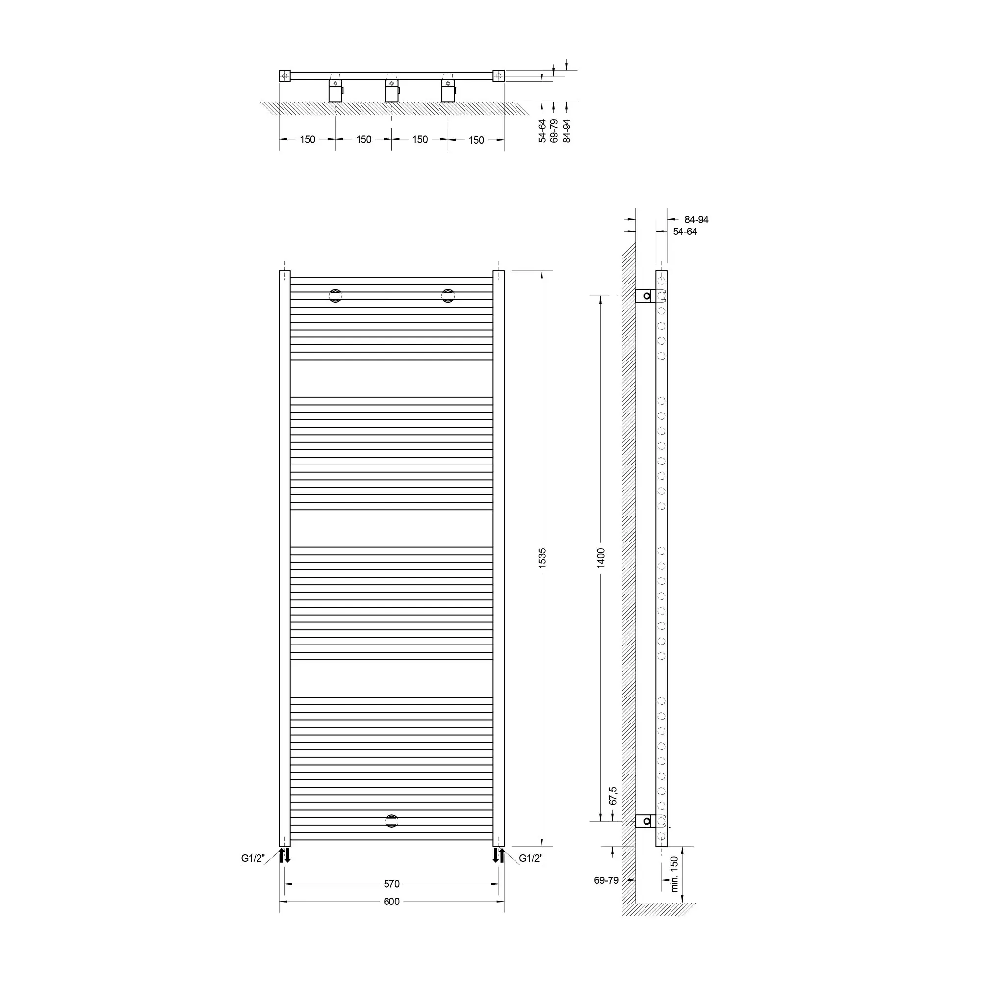 Schulte Design-Heizkörper Turbo 153,5 x 60 cm alpinweiß 823 W