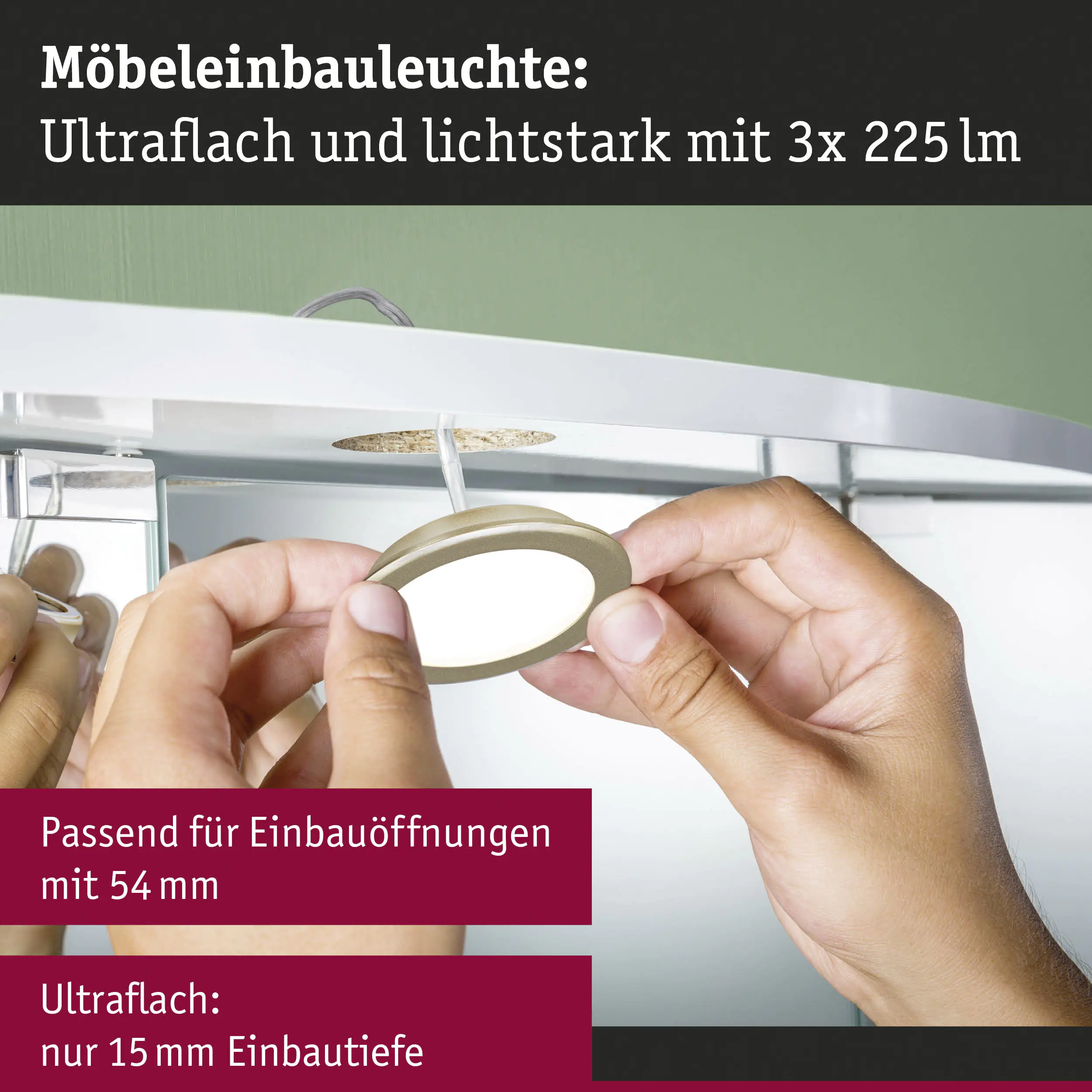 Paulmann LED Möbel-Einbauleuchte gold matt Ø 6,5 cm warmweiß 3er Set