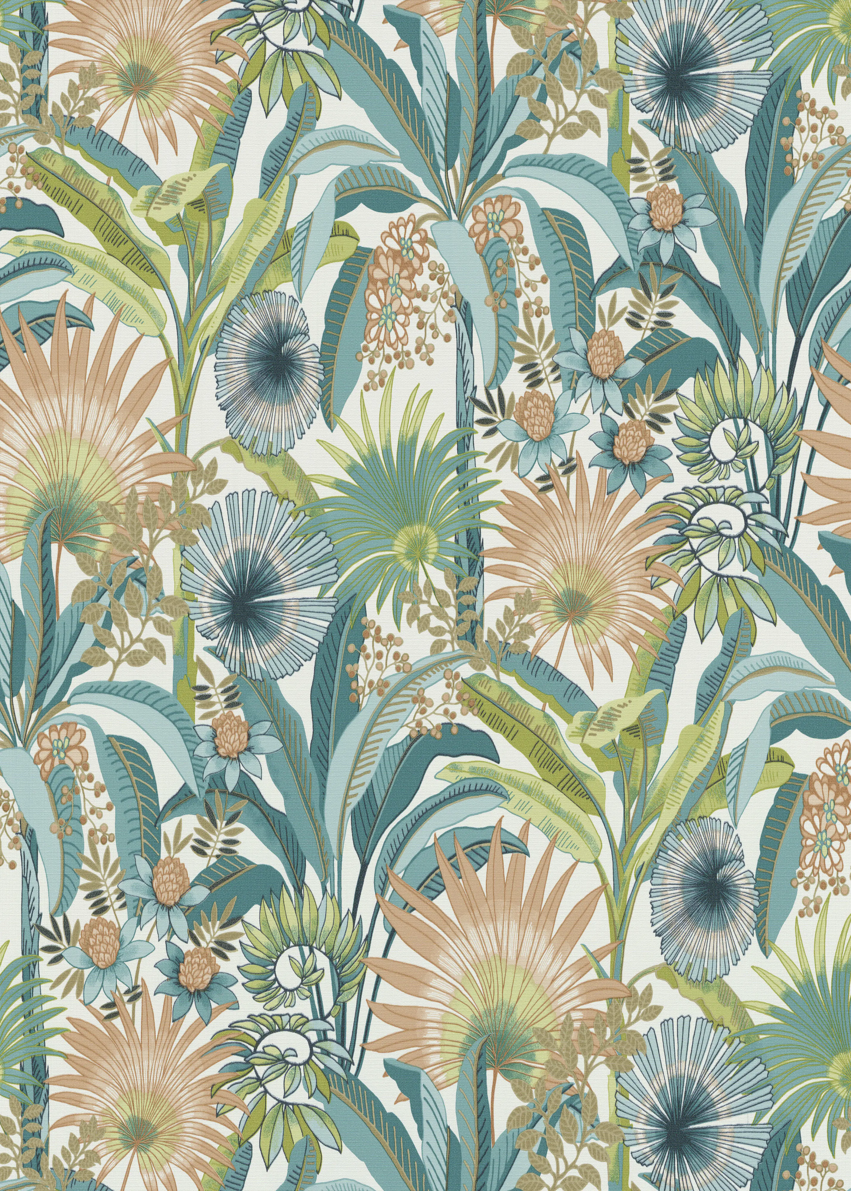 Erismann Rauhfaser-Vliestapete Martinique Floral türkis 10,05 x 0,53 m