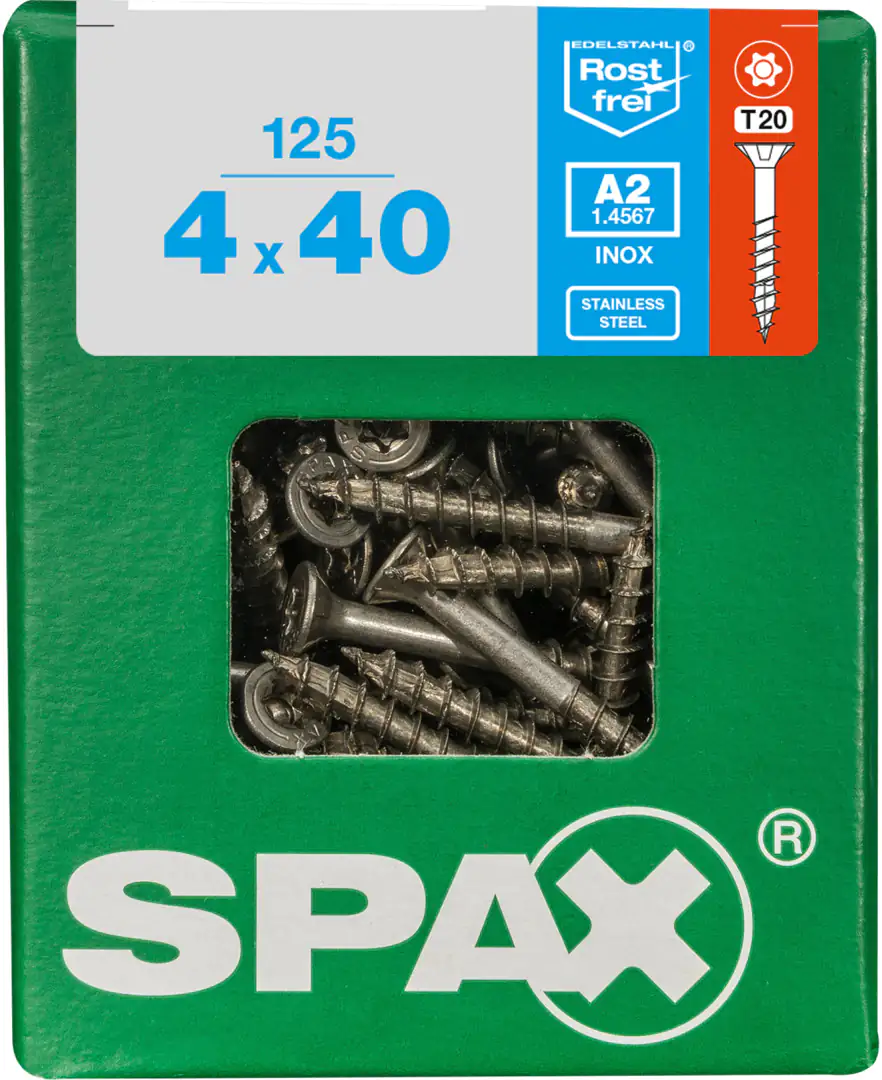 Spax Universalschrauben 4.0 x 40 mm TX 20 Senkkopf - 125 Stück Edelstahl