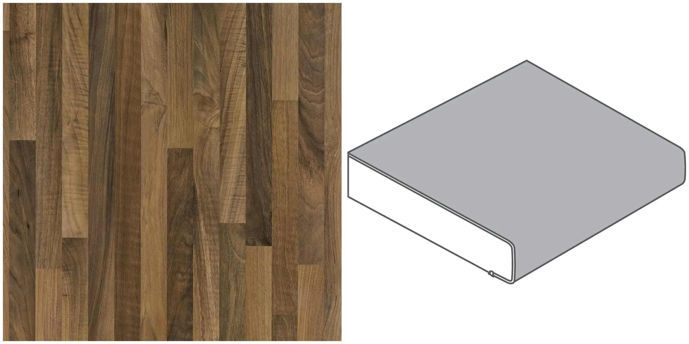GetaElements Arbeitsplatte 410 x 90 cm, 39 mm, NU742POF Nussbaum Butcherblock hell