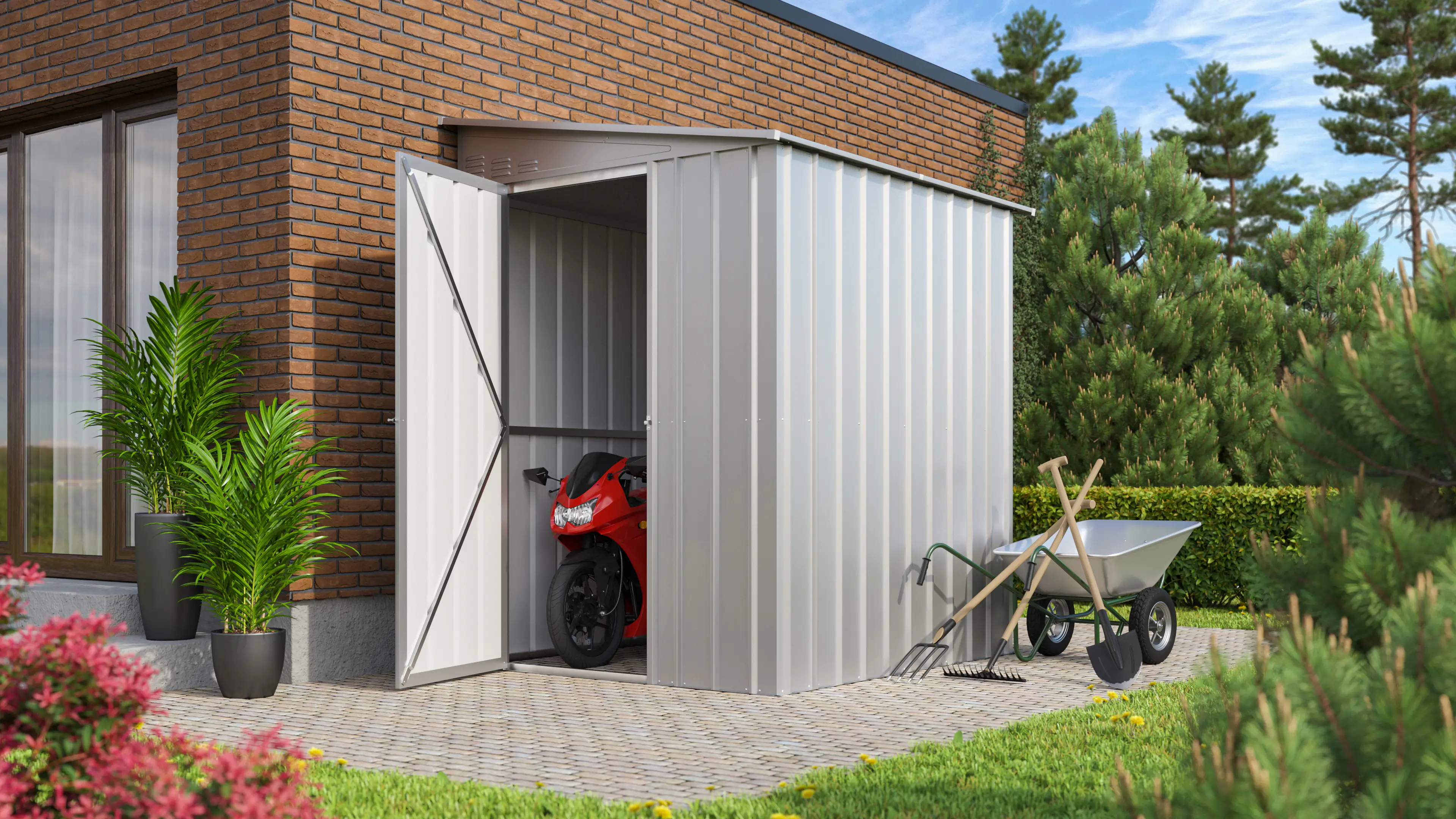 Globel Metallgerätehaus Lean-To 56 155 x 180 x 203 cm silber-metallic