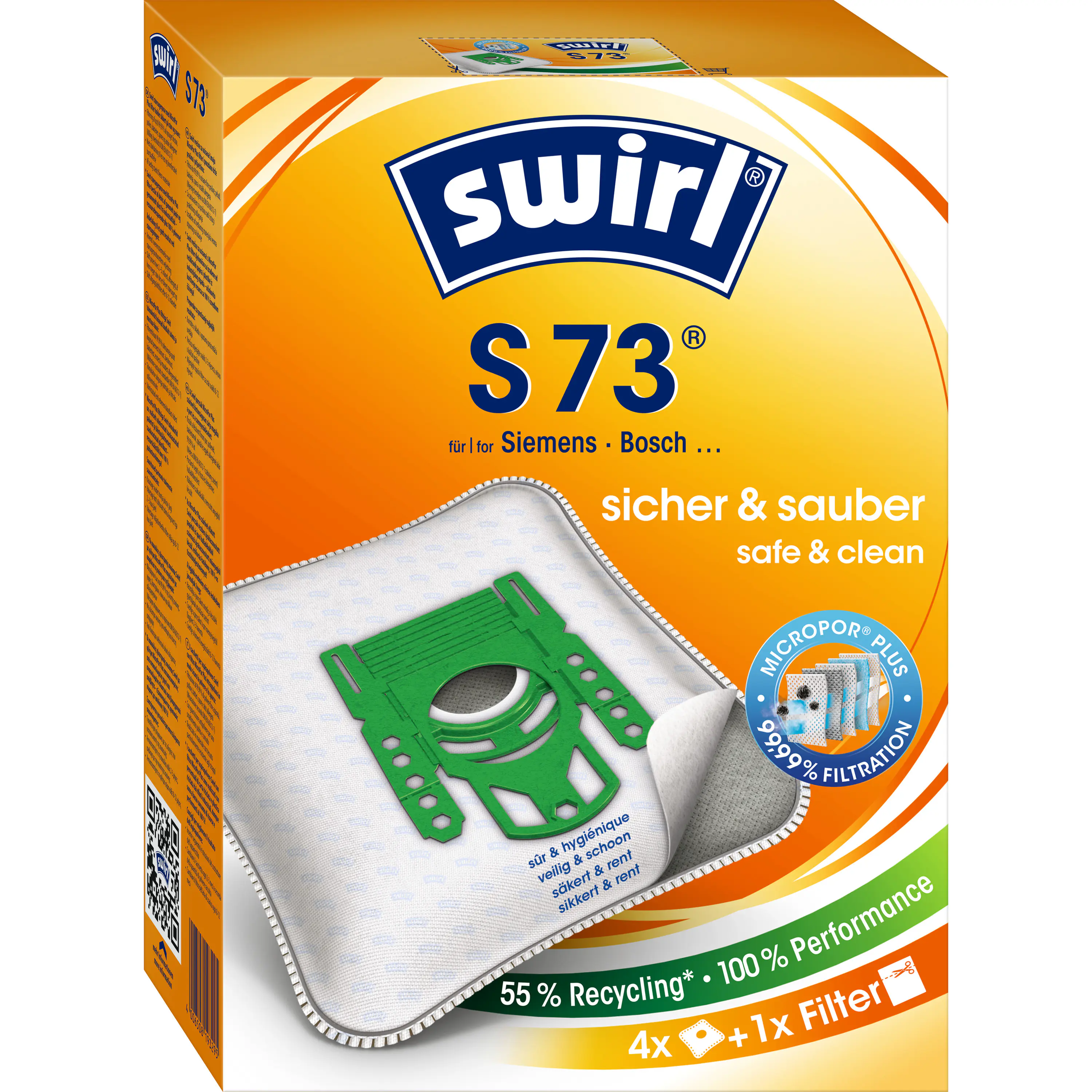 Swirl S 73 EcoPor Staubsaugerbeutel 4 Staubbeutel + 1 Filter