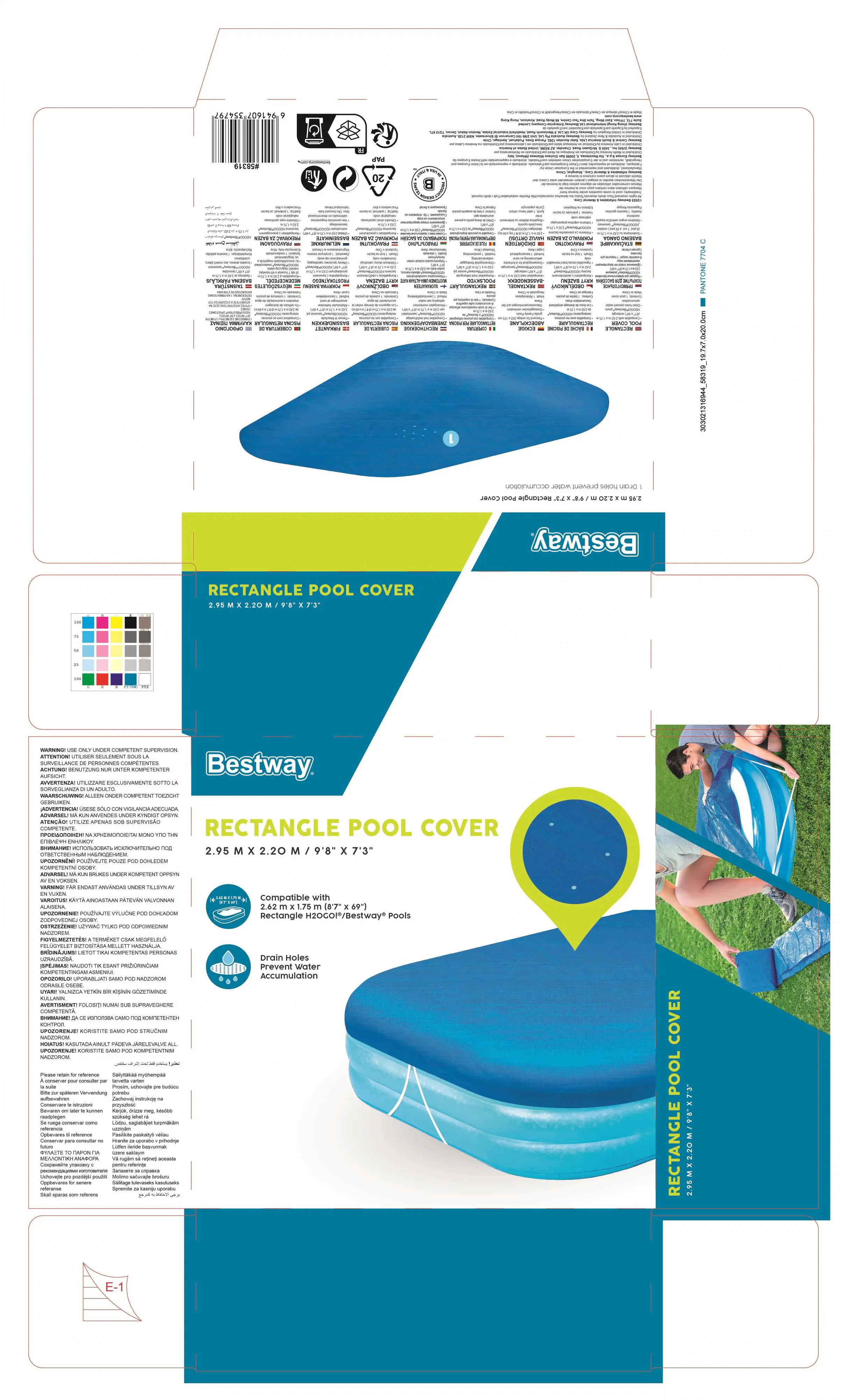Bestway Flowclear Abdeckplane für Family-Pools 262 x 175 x 51 cm