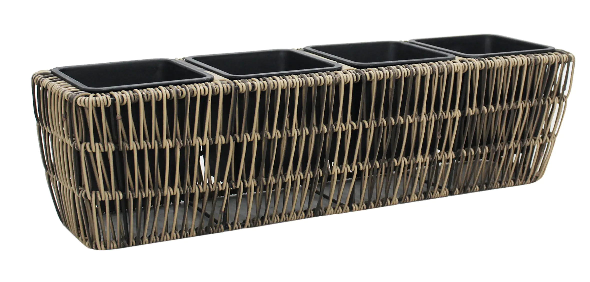 TrendLine Polyrattan Pflanztopf mit 4 Einsätzen 57 x 16 x 15 cm braun
