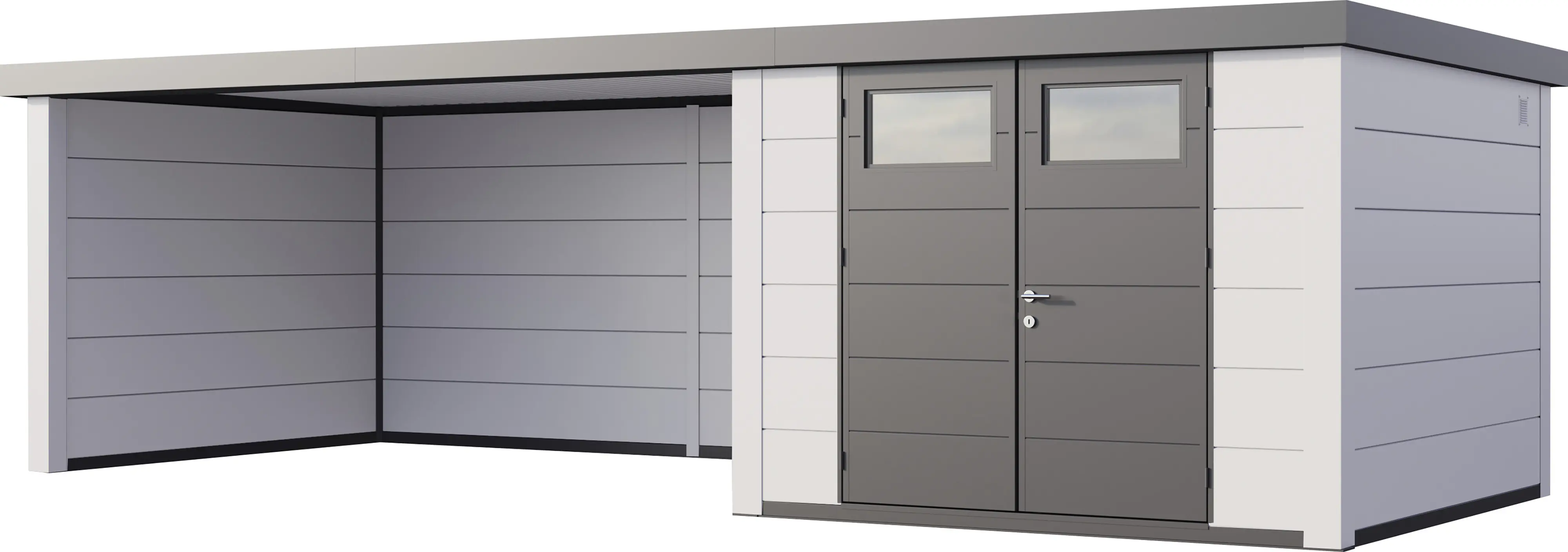 Telluria Gerätehaus Classico Lounge XL 3030 links EW weiß 762 x 298 cm