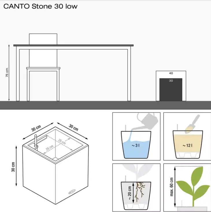 Lechuza Pflanzgefäß Canto Stone 40 low steingrau