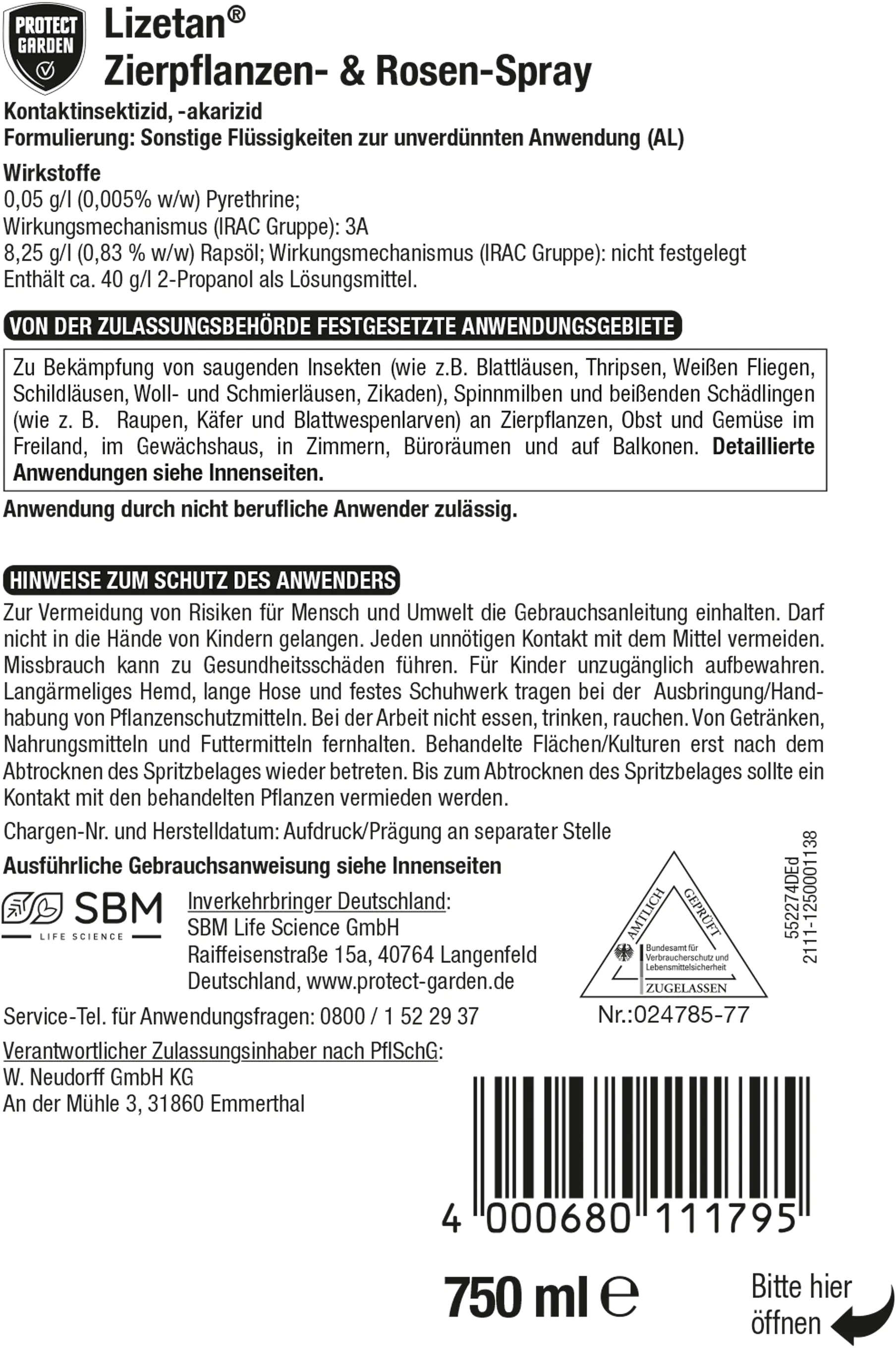 Protect Garden Lizetan Zierpflanzen- & Rosen-Spray AF 500 ml