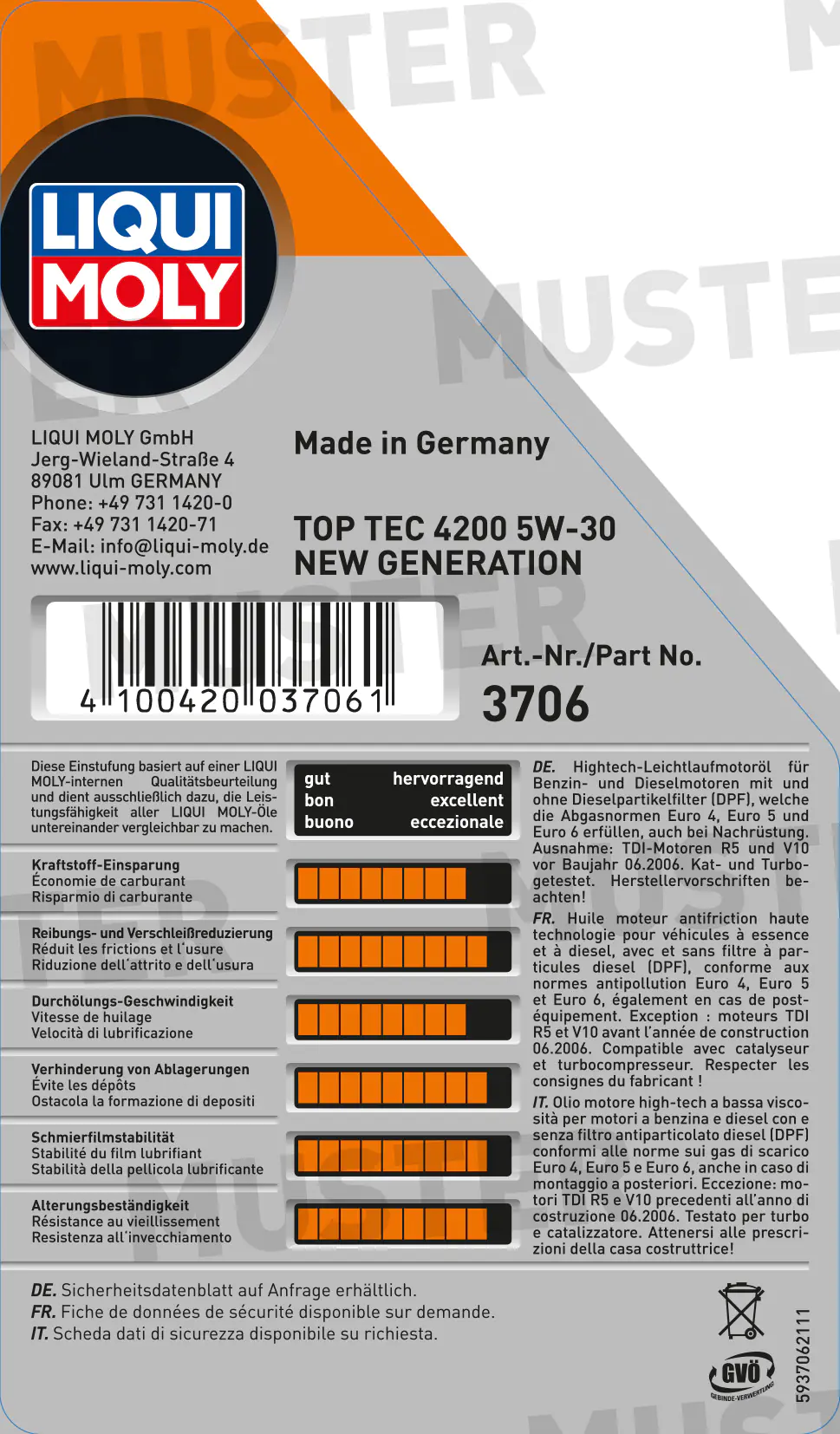 Liqui Moly Motoröl Top Tec 4200 SAE 5W-30 Longlife III 1 L