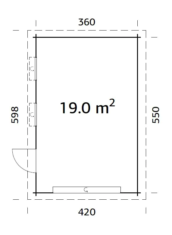 Palmako Fertiggarage Rasmus 360 x 550 cm mit Sektionaltor naturbelassen