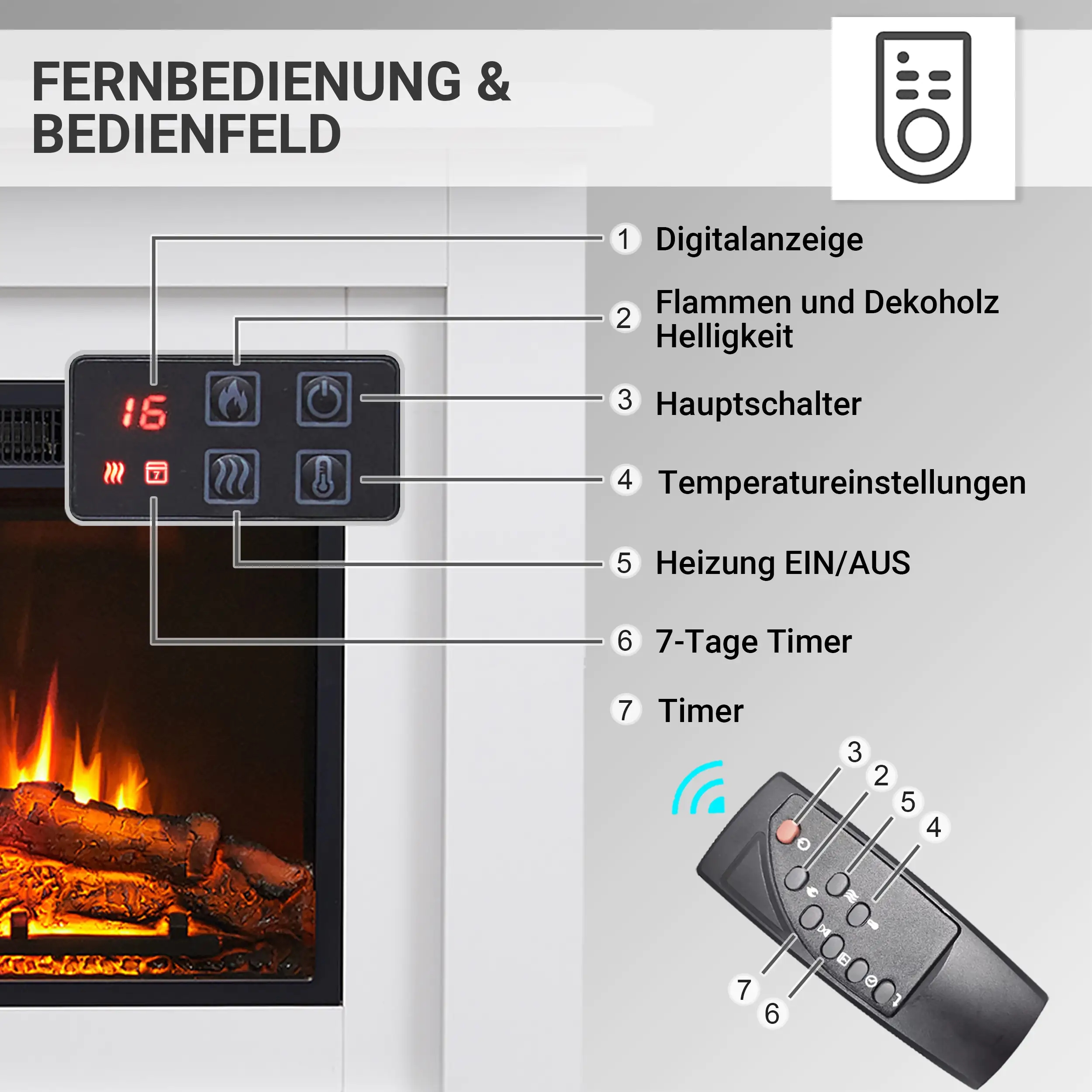 BALDERIA Elektrokamin weiß Finn 1000/2000 Watt 82 x 100 cm
