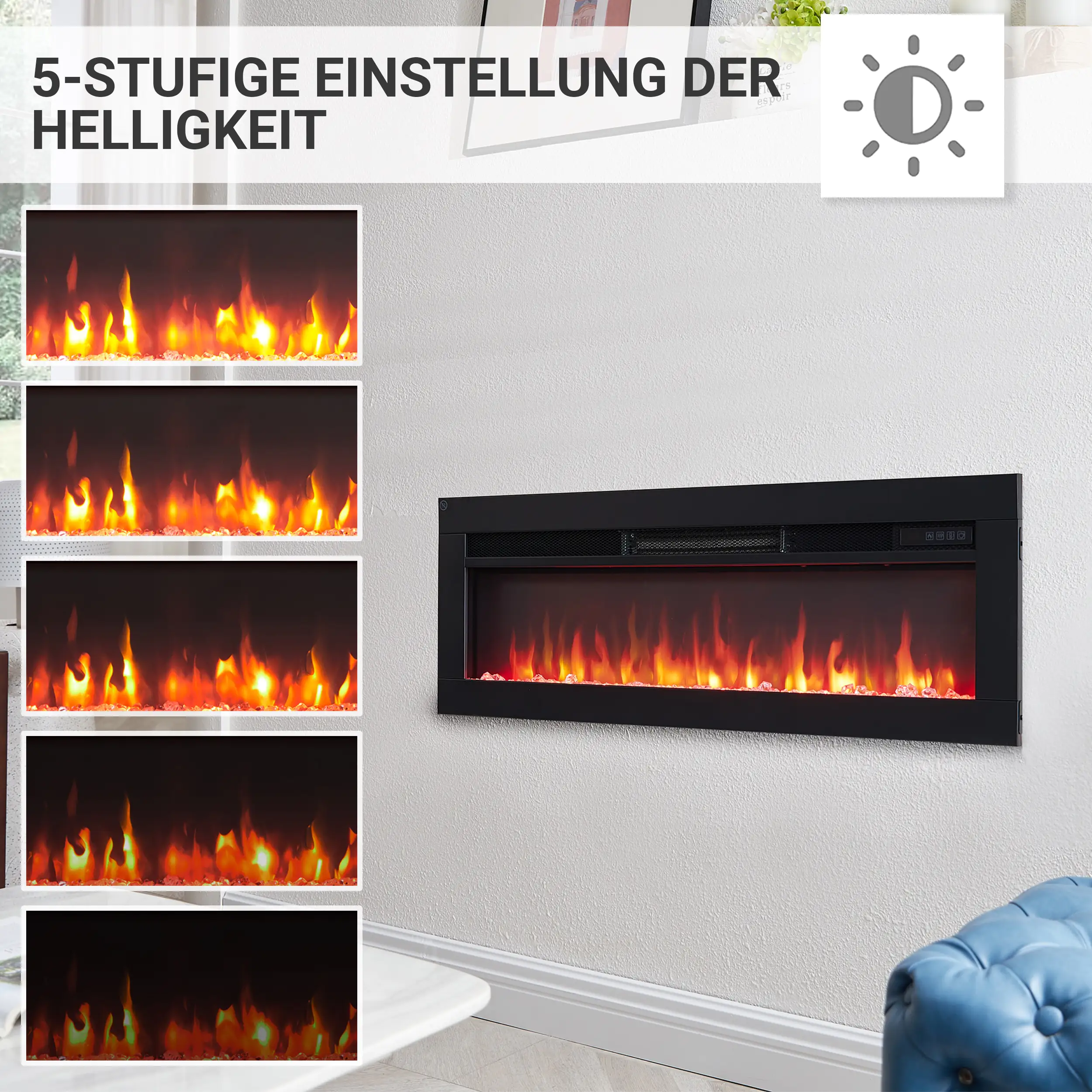 BALDERIA Elektrokamin schwarz Agnes 36 1000/1800 Watt 33 x 92 cm