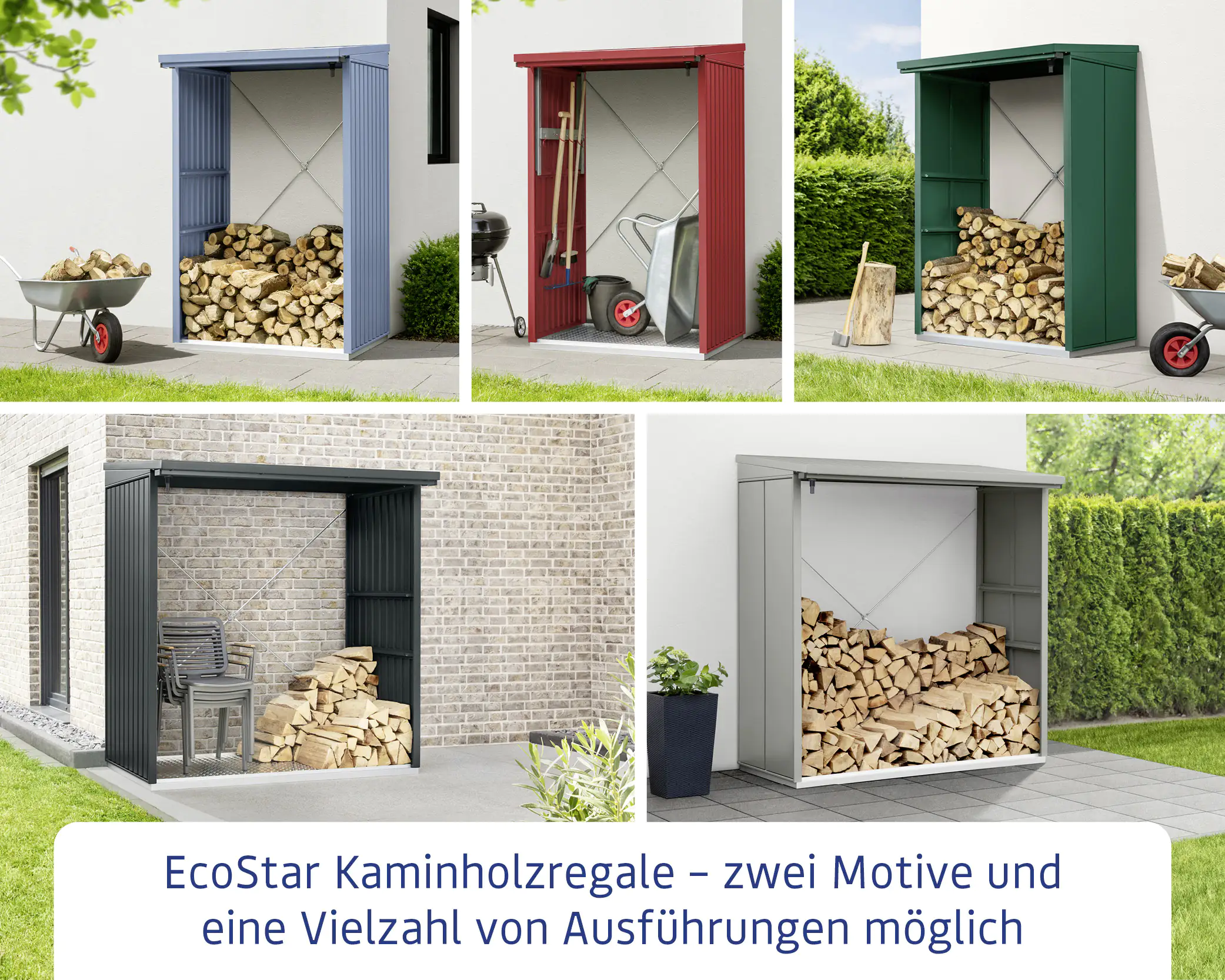 Ecostar Kaminholzregal Trend-V Typ 2, taubenblau, mit Verstrebung