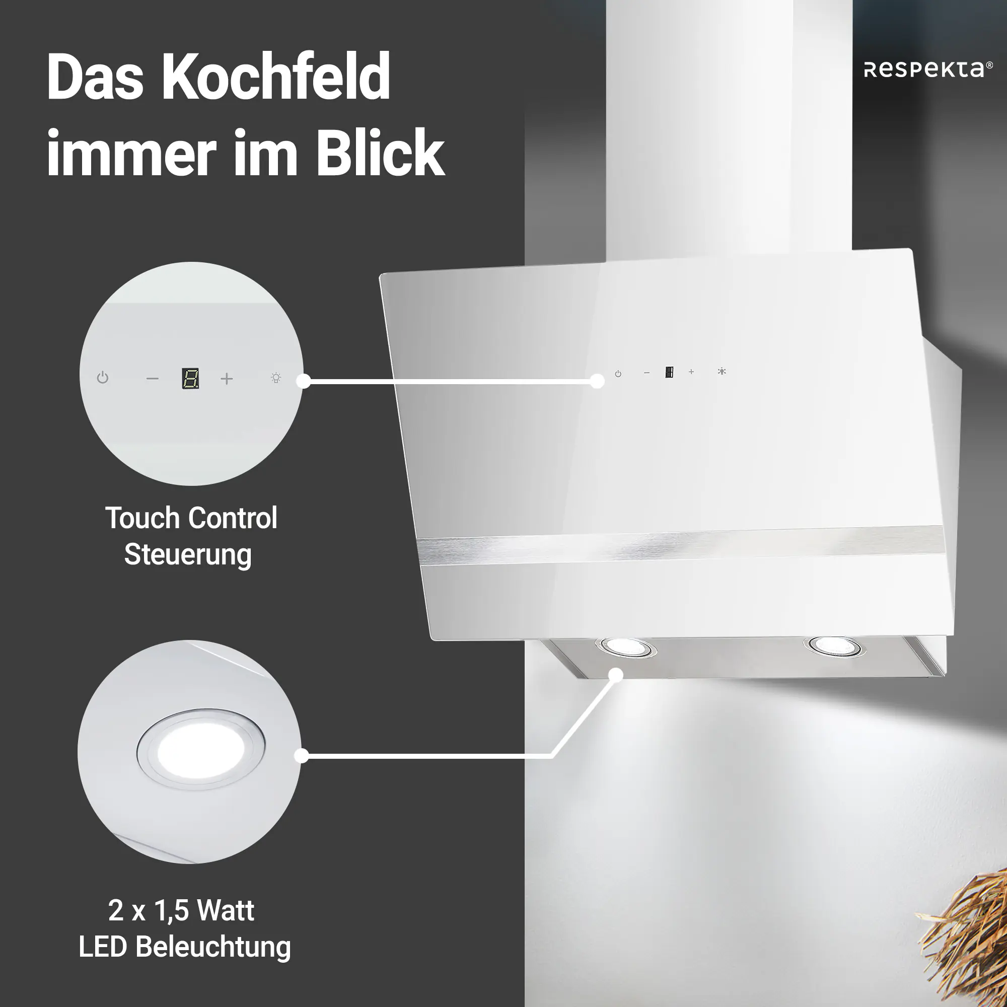 respekta Design-Schräghaube 60 cm weiß Typ / Modell: CH 24060WAM 60 cm